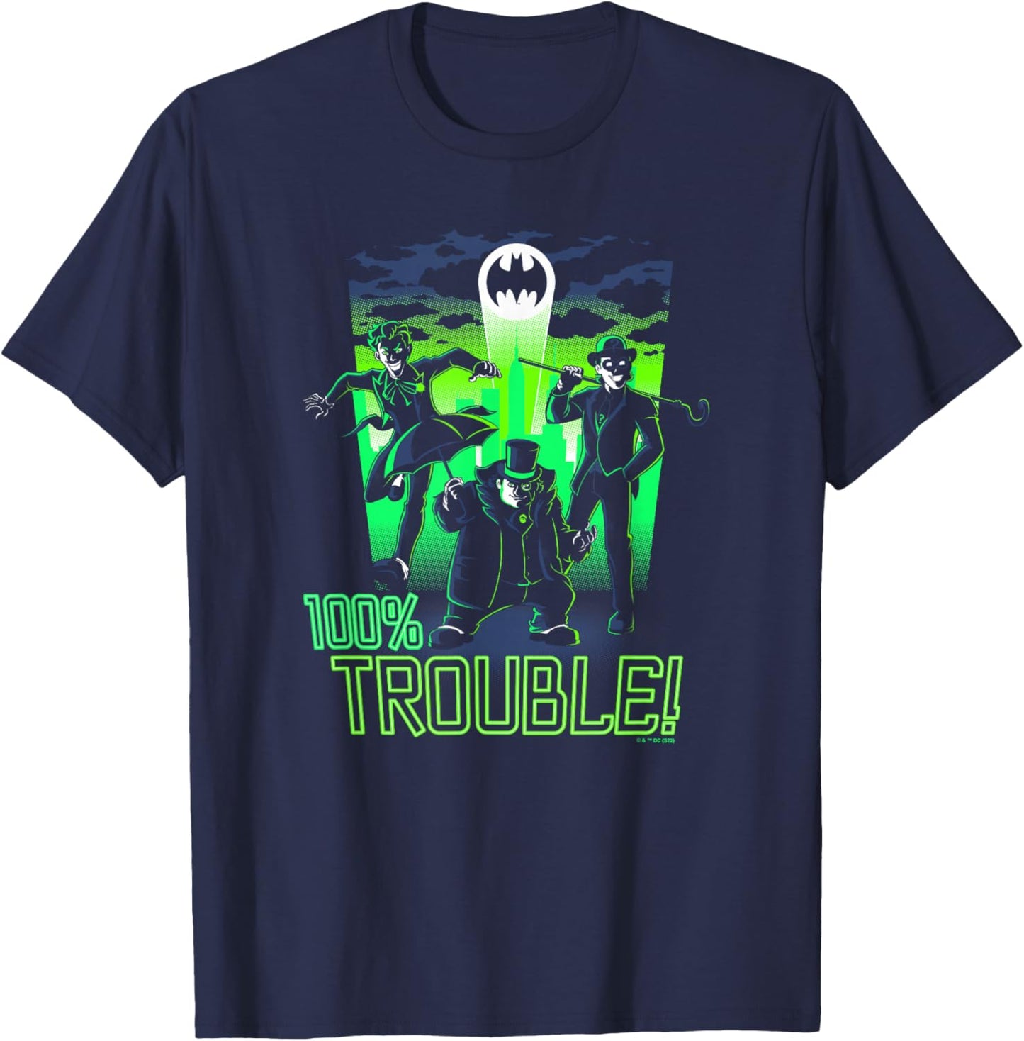 DC Comics Batman Villain Group 100% Trouble! T-Shirt - T-Shirt | Navy