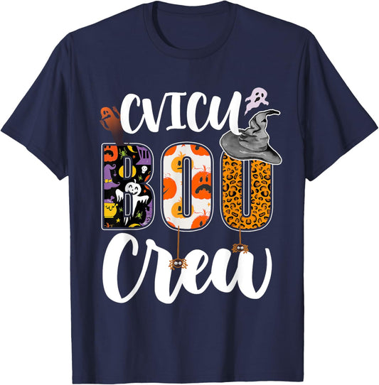 CVICU Boo Crew Ghost Funny Halloween CVICU Nurse RN Matching T-Shirt - T-Shirt | Navy