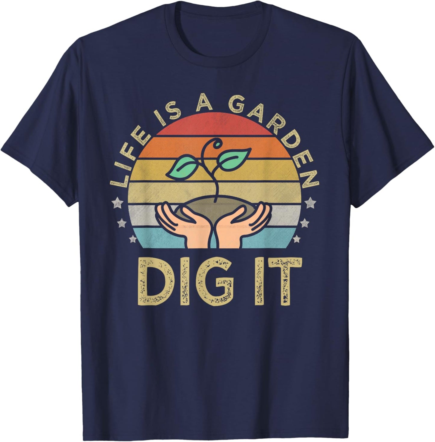 Retro vintage style farmer. Life is a garden dig it T-Shirt - T-Shirt | Navy
