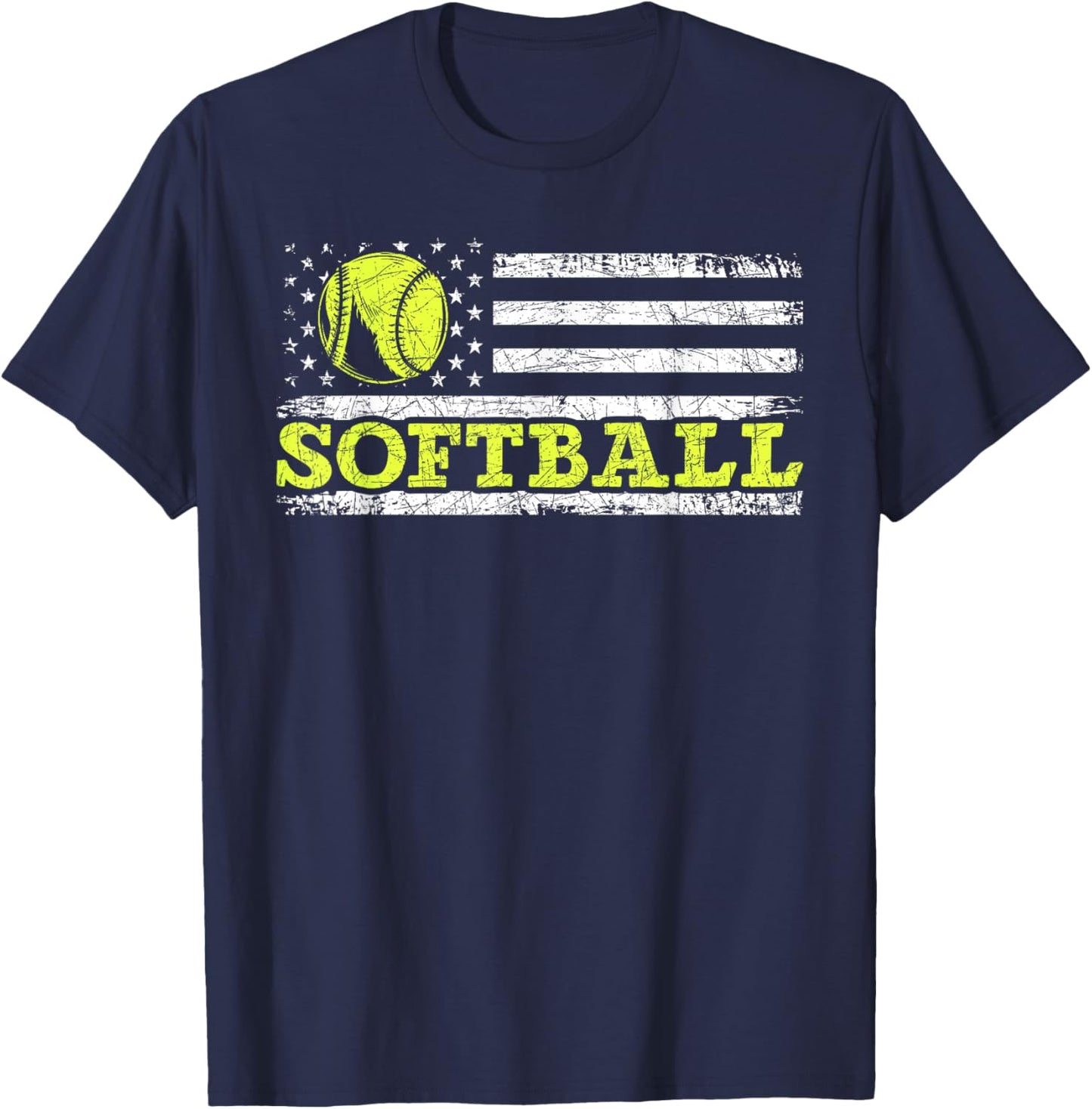 USA Flag Patriotic Softball Player American Sport Softball T-Shirt - T-Shirt | Navy