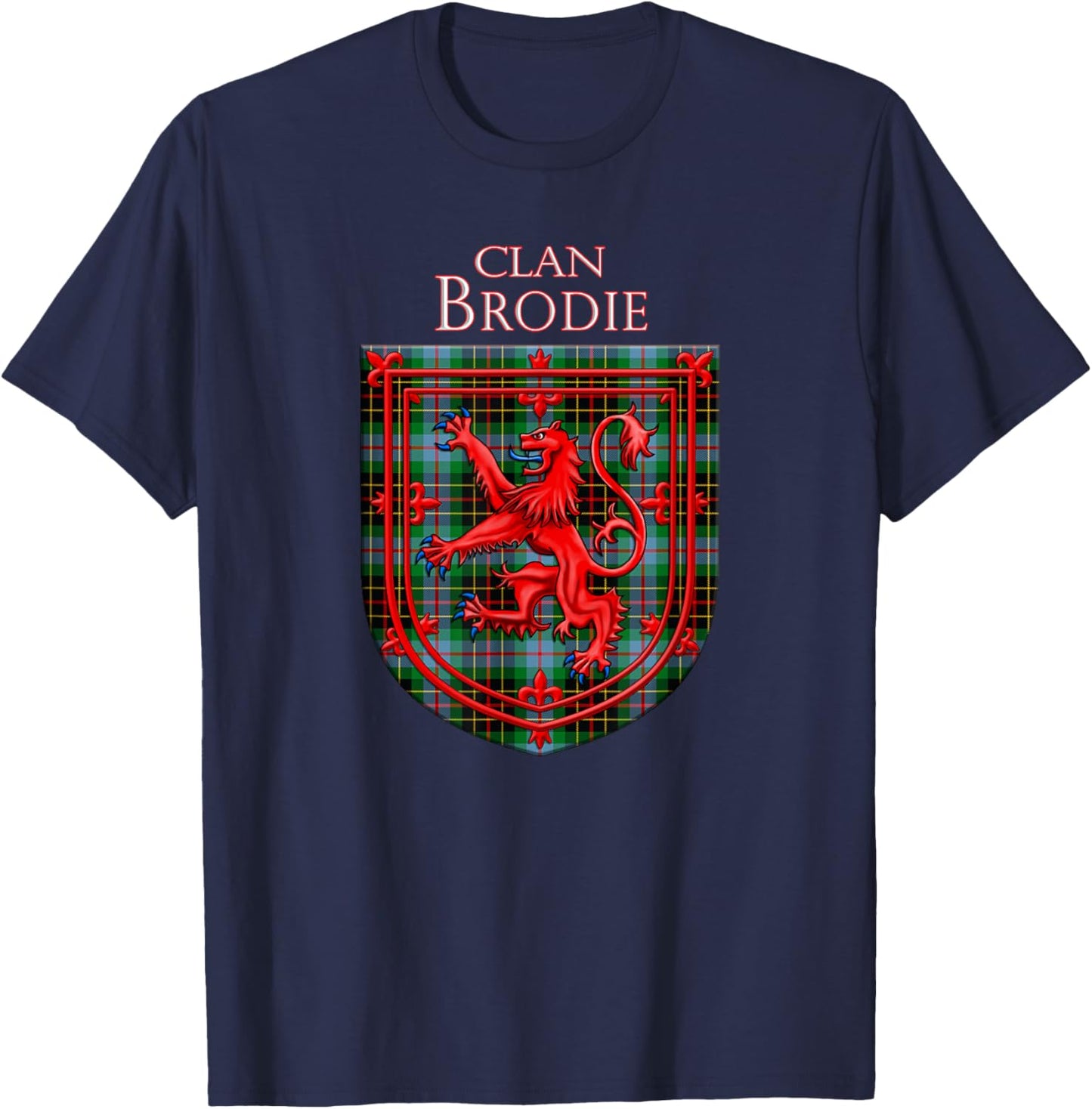 Brodie Hunting Tartan Scottish Plaid Lion Rampant T-Shirt - T-Shirt | Navy