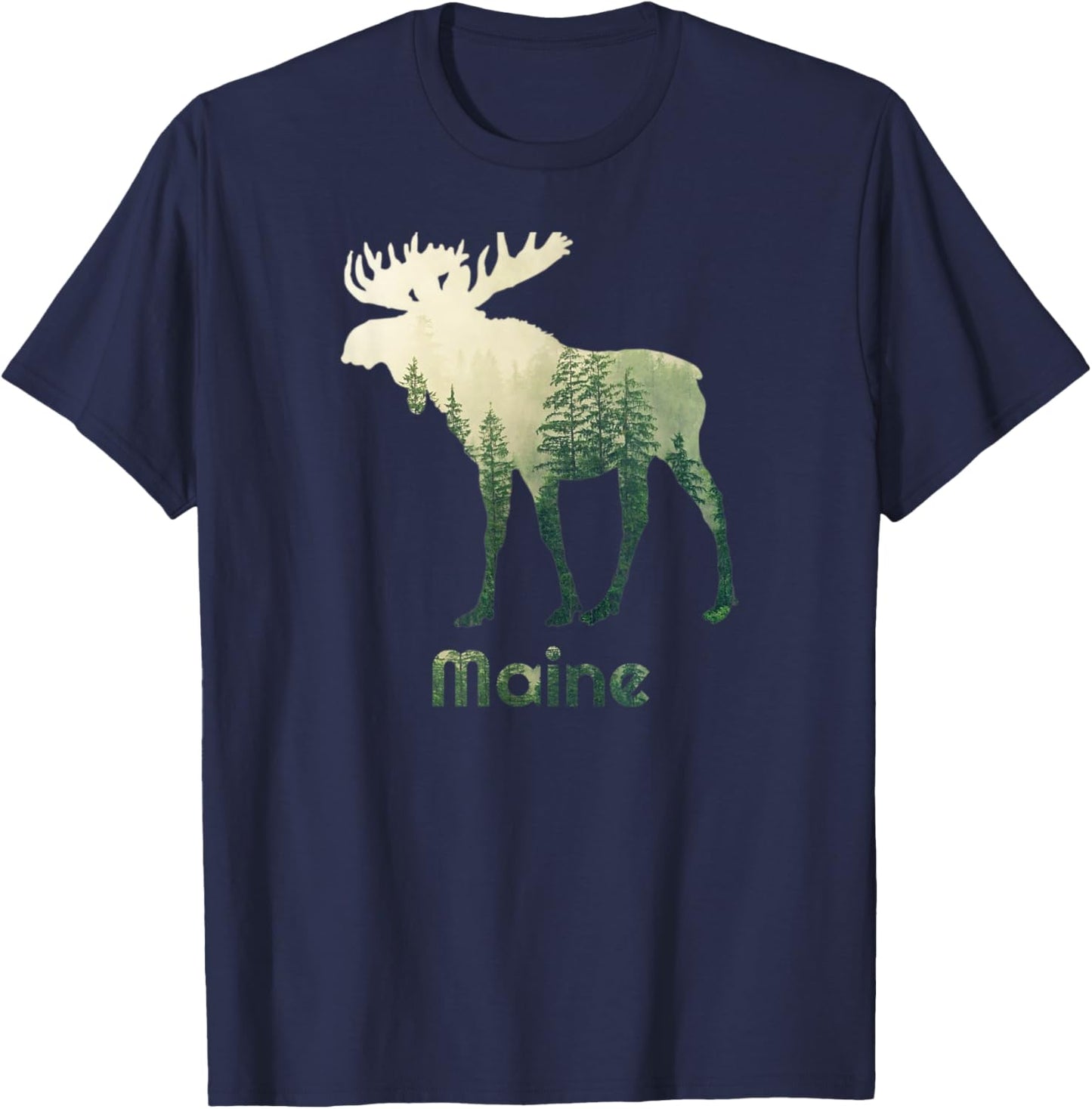State Of Maine Moose Forest Tree Hunter Wildlife T-Shirt - T-Shirt | Navy