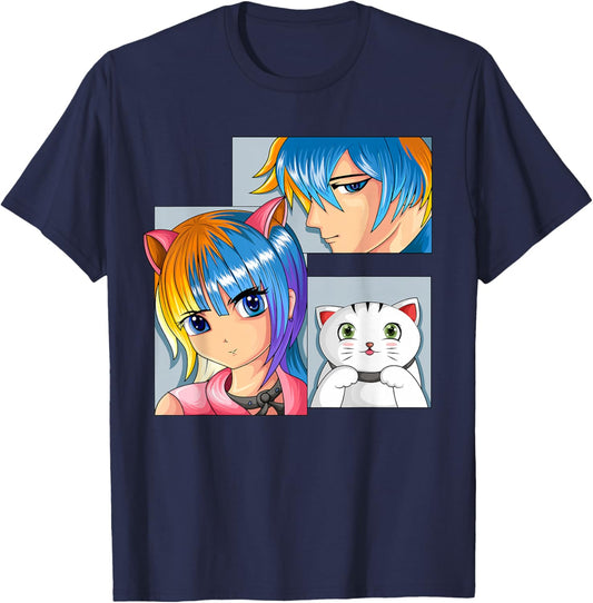 Anime Girls Cat Manga Merch Children Boys T-Shirt - T-Shirt | Navy