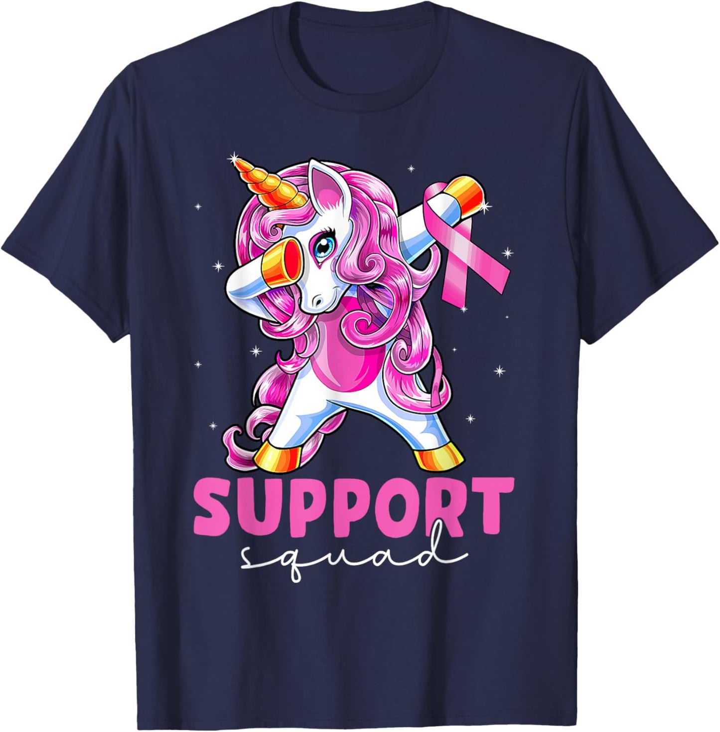 Support Squad Breast Cancer Awareness Pink Unicorn Kids T-Shirt - T-Shirt | Navy