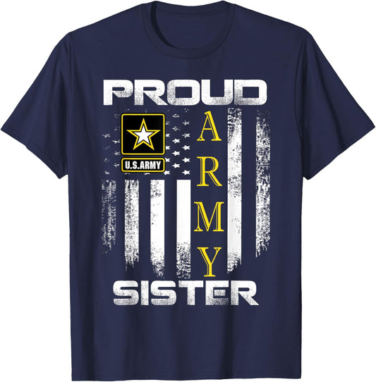 Vintage Proud Army Sister with American Flag Gift T-Shirt - T-Shirt | Navy