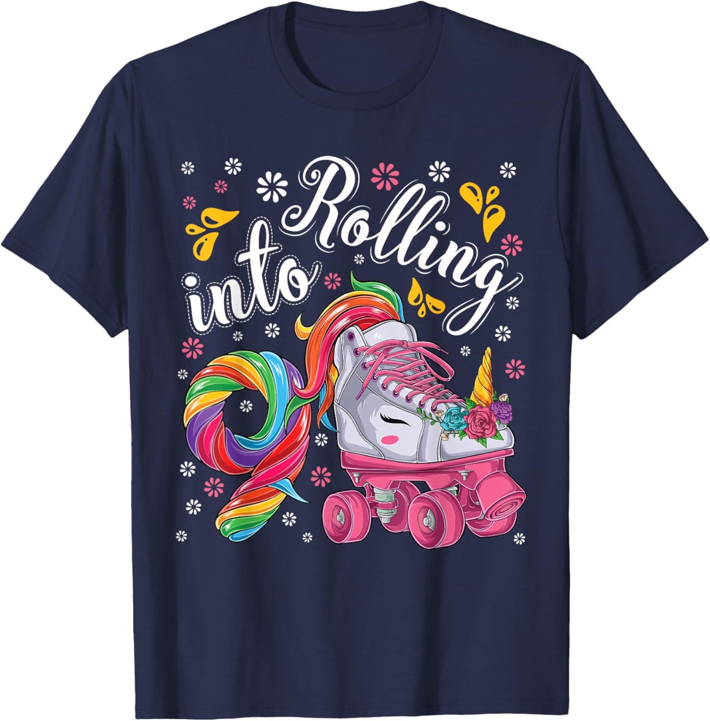 Roller Girl 9 year old Unicorn Rolling skate 9th birthday T-Shirt - T-Shirt | Navy