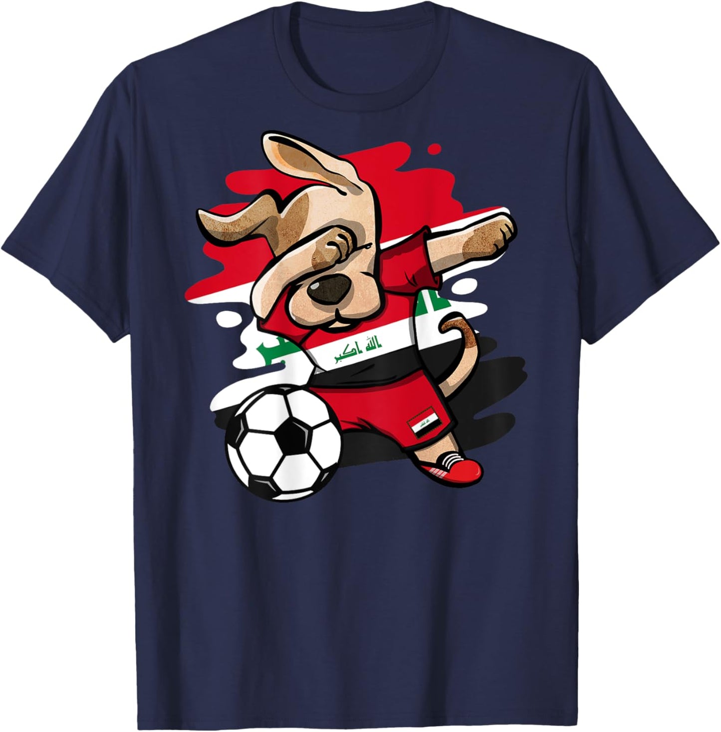 Dabbing Dog Iraq Soccer Fans Jersey Iraqi Football Lovers T-Shirt - T-Shirt | Navy
