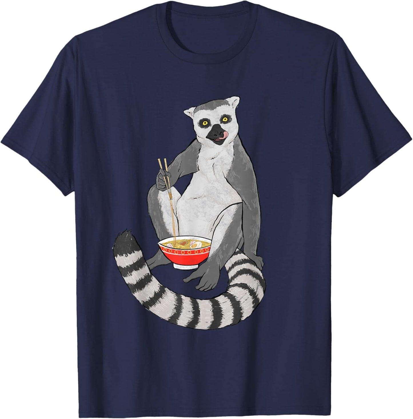 Lemur Ramen Bowl - Zookeeper Animal Researcher Lemur Lover T-Shirt - T-Shirt | Navy