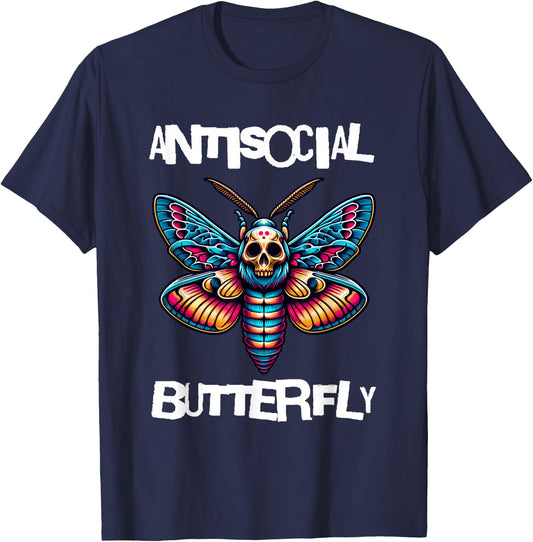 Antisocial Butterfly, Funny, with a Death Head Moth T-Shirt - T-Shirt | Navy