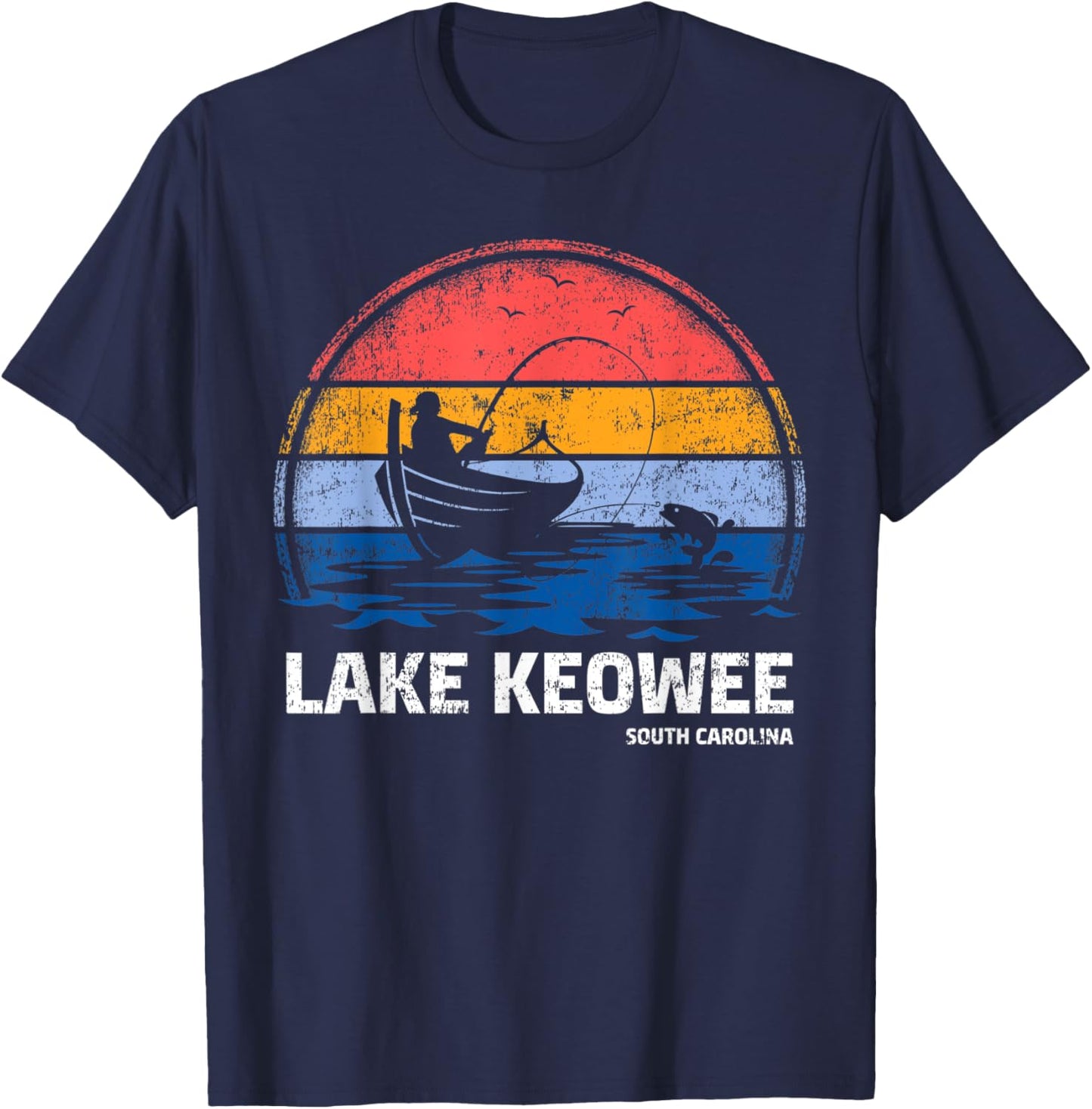 Vintage Retro South Carolina Keowee Lake Summer Fishing Men Women Kids T-Shirt - T-Shirt | Navy