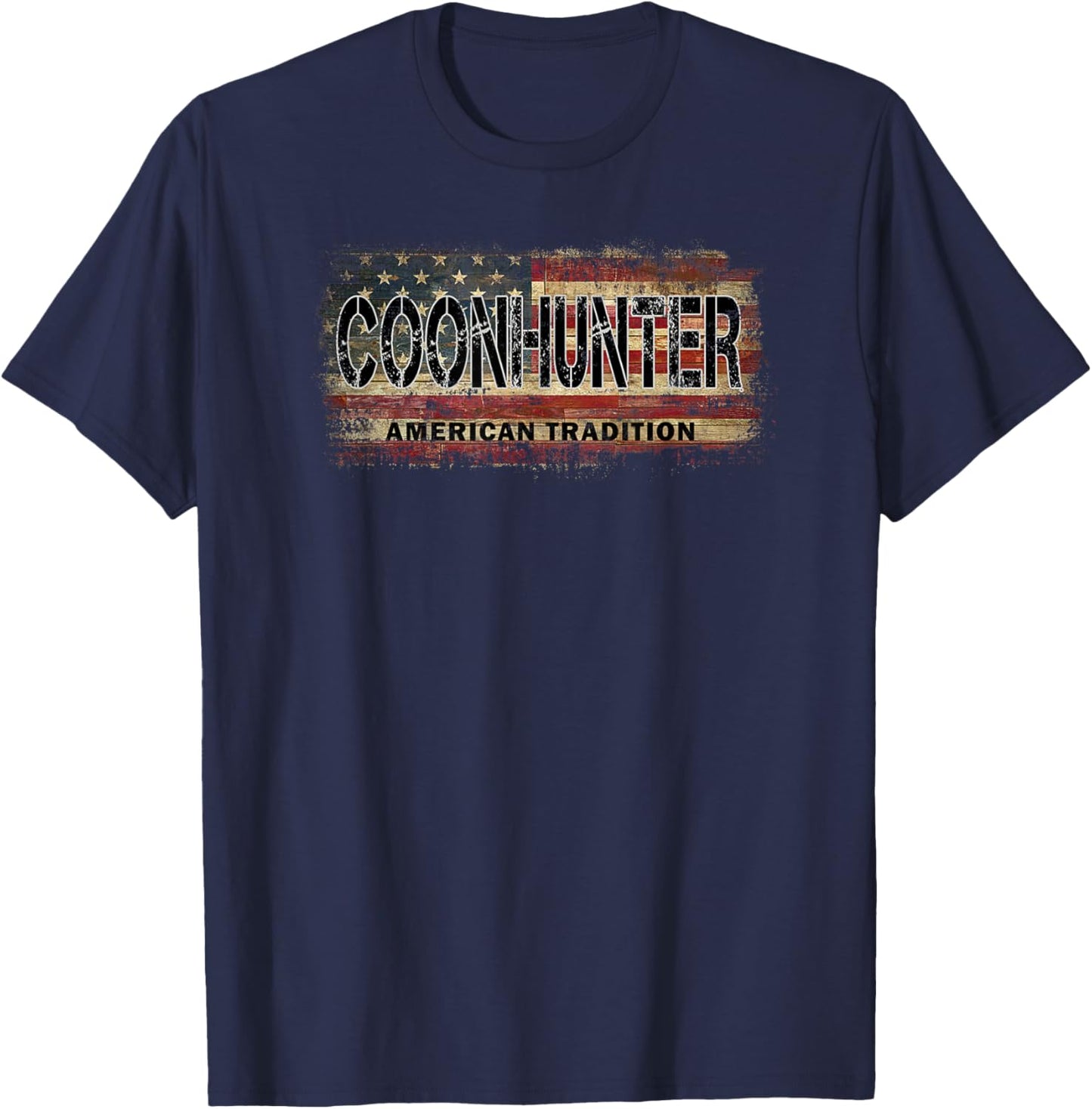 Coon Hunter American Flag Vintage Style Coon Hunting Dog T-Shirt - T-Shirt | Navy