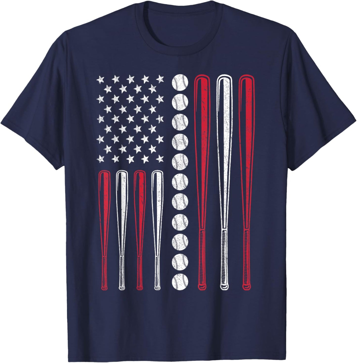 Patriotic Baseball 4th of July Men USA American Flag Boys T-Shirt - T-Shirt | Navy