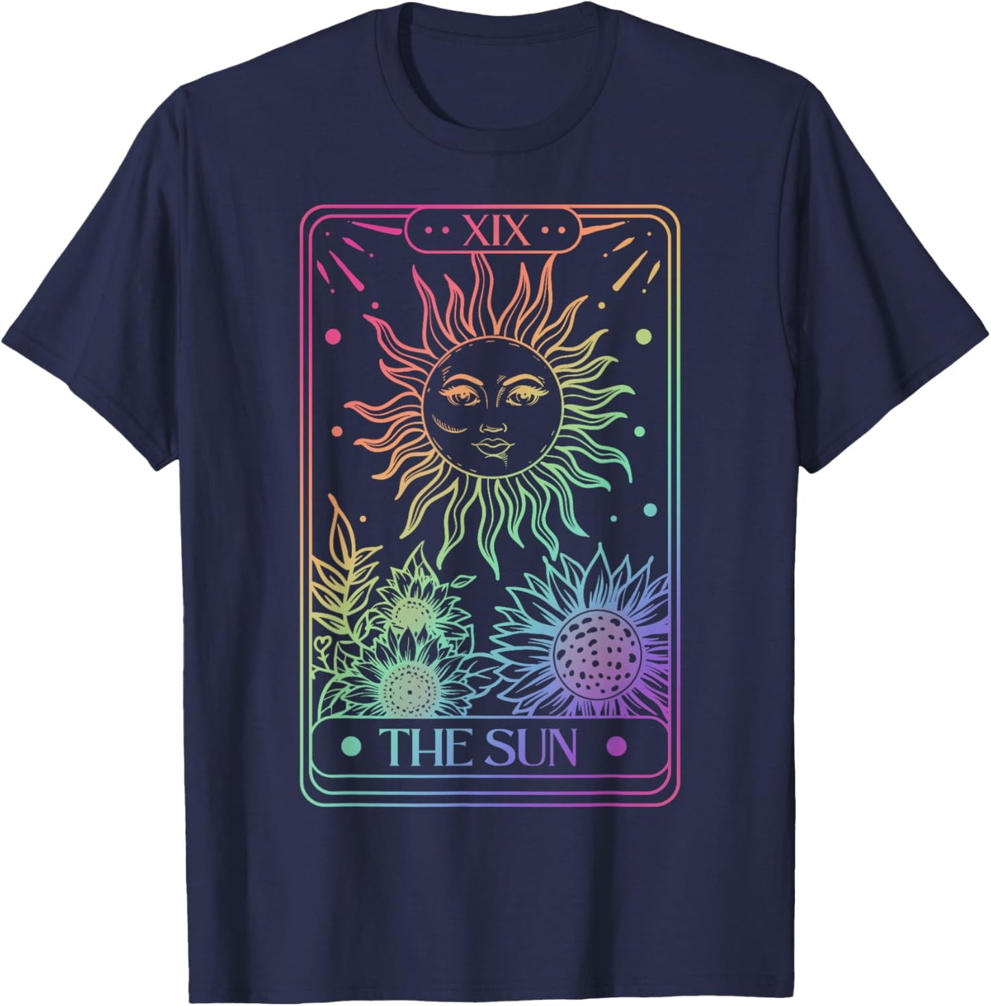 Sun Tarot Card Magic Sunflower Rainbow Design Wildflower Fun T-Shirt - T-Shirt | Navy
