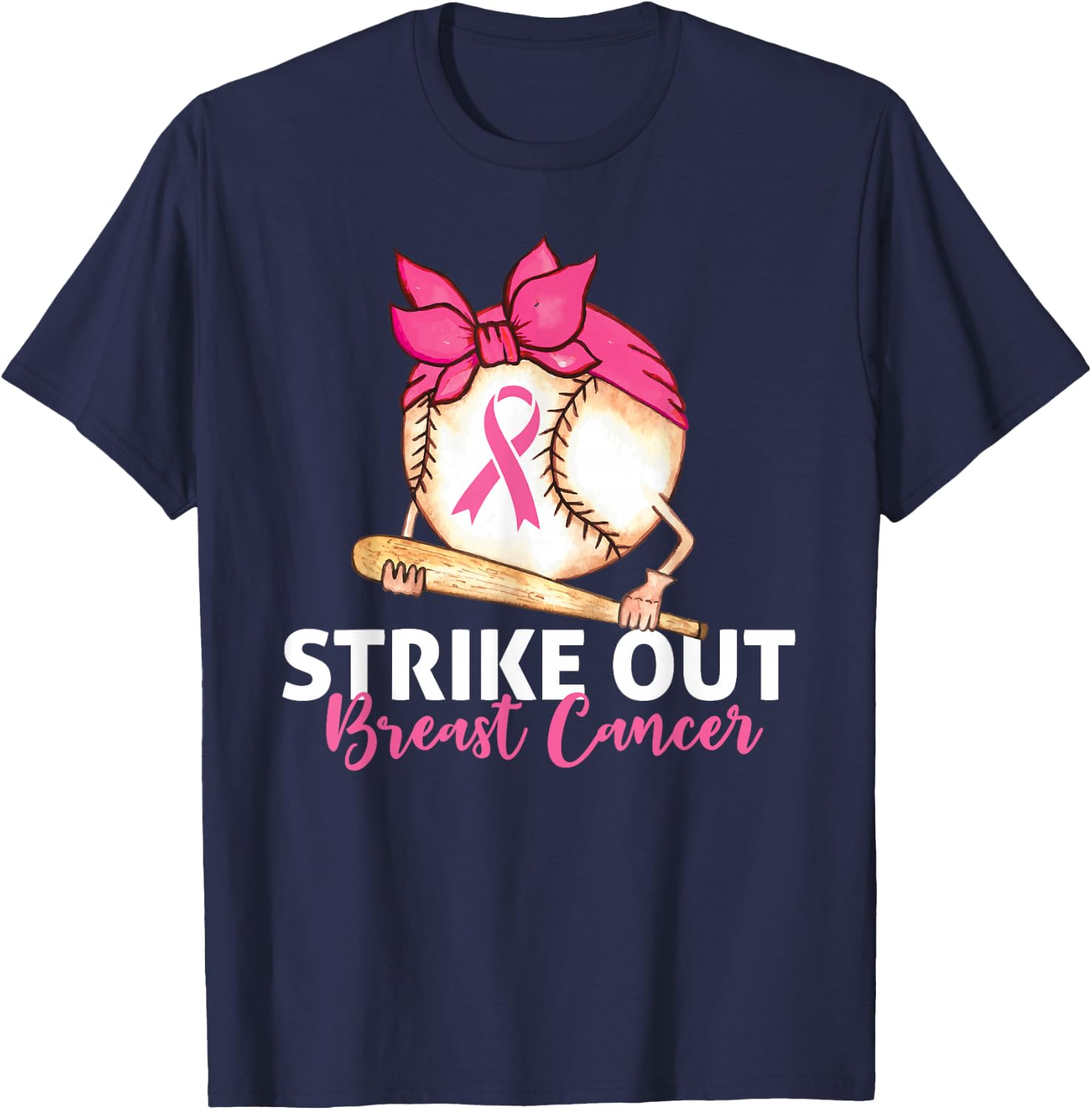 Strike Out Breast Cancer Awareness Baseball Softball Fighter T-Shirt - T-Shirt | Navy