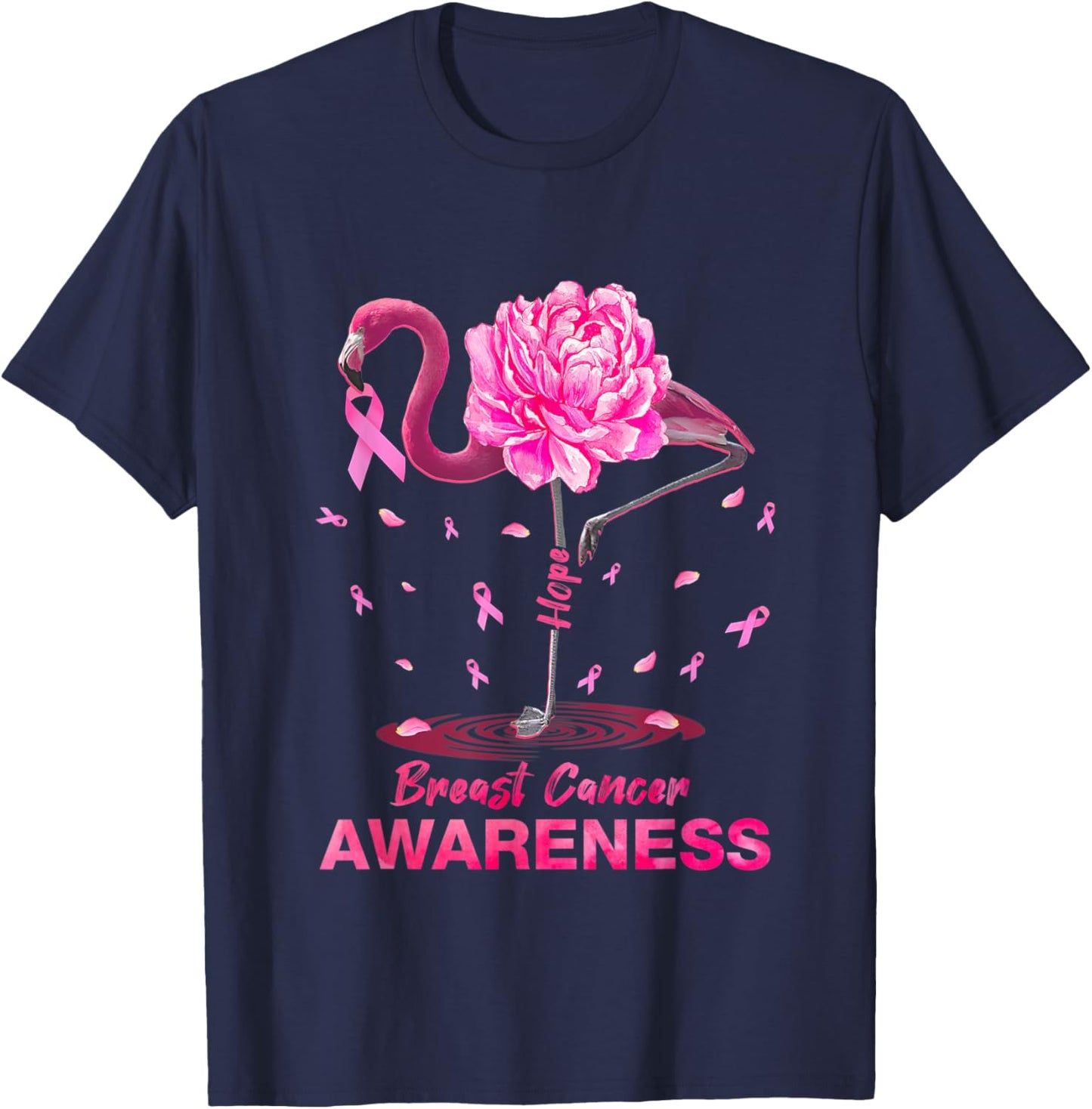 Pink Hope Flamingo Breast Cancer Awareness T-Shirt - T-Shirt | Navy