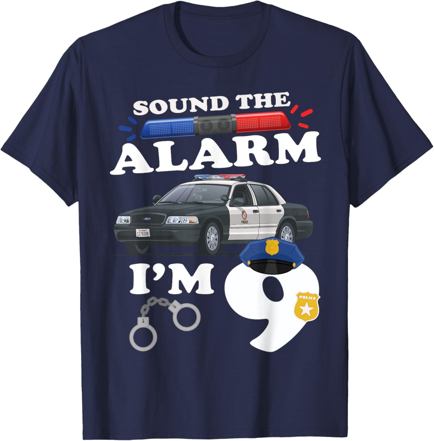9 Year Old Cop Birthday Police Car 9th Birthday Police Theme T-Shirt - T-Shirt | Navy