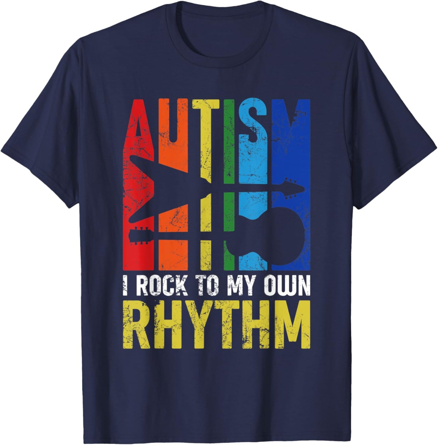 Autism I Rock To My Own Rhythm Autism Awareness Guitar Lover T-Shirt - T-Shirt | Navy