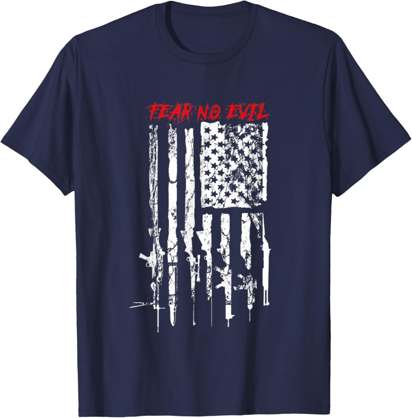 Patriotic American Flag Gun Fear No Evil T-Shirt - T-Shirt | Navy
