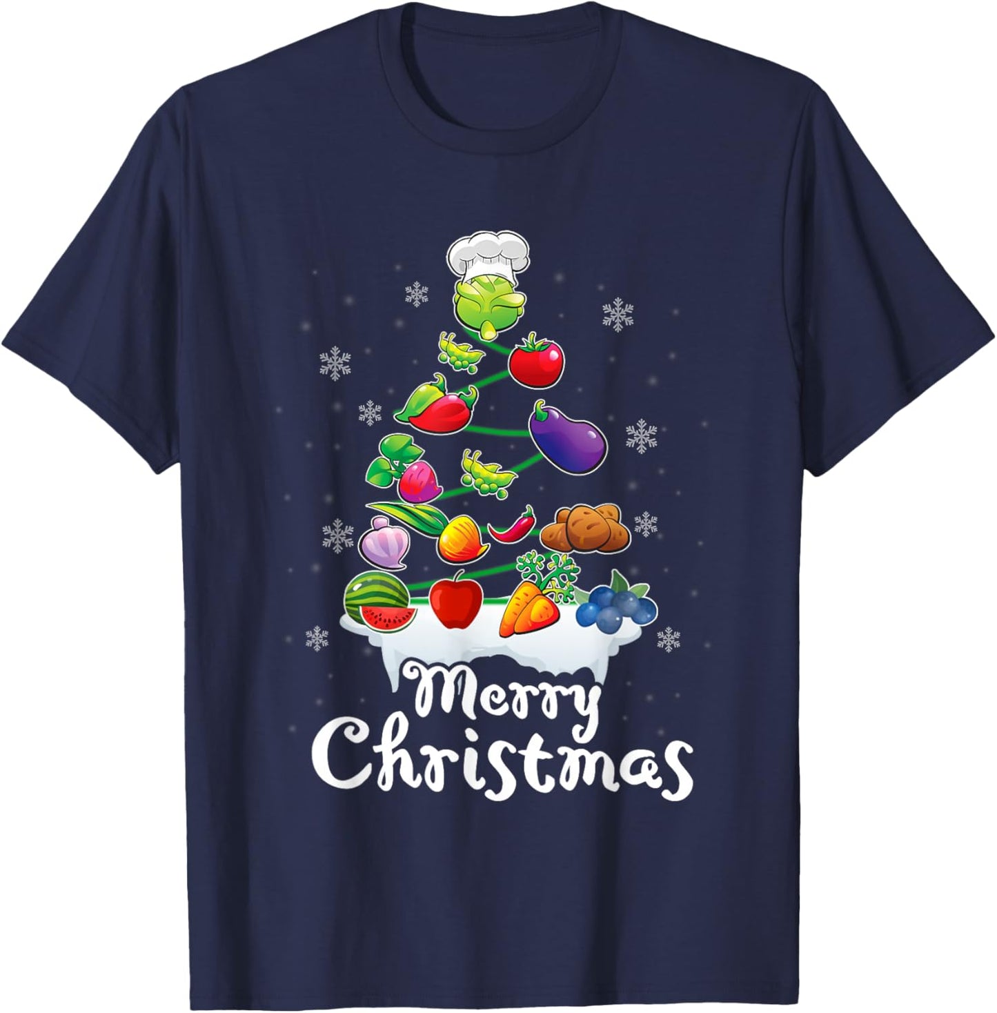 Vegetable Christmas Tree Funny Lunch Lady Pajama Xmas T-Shirt - T-Shirt | Navy
