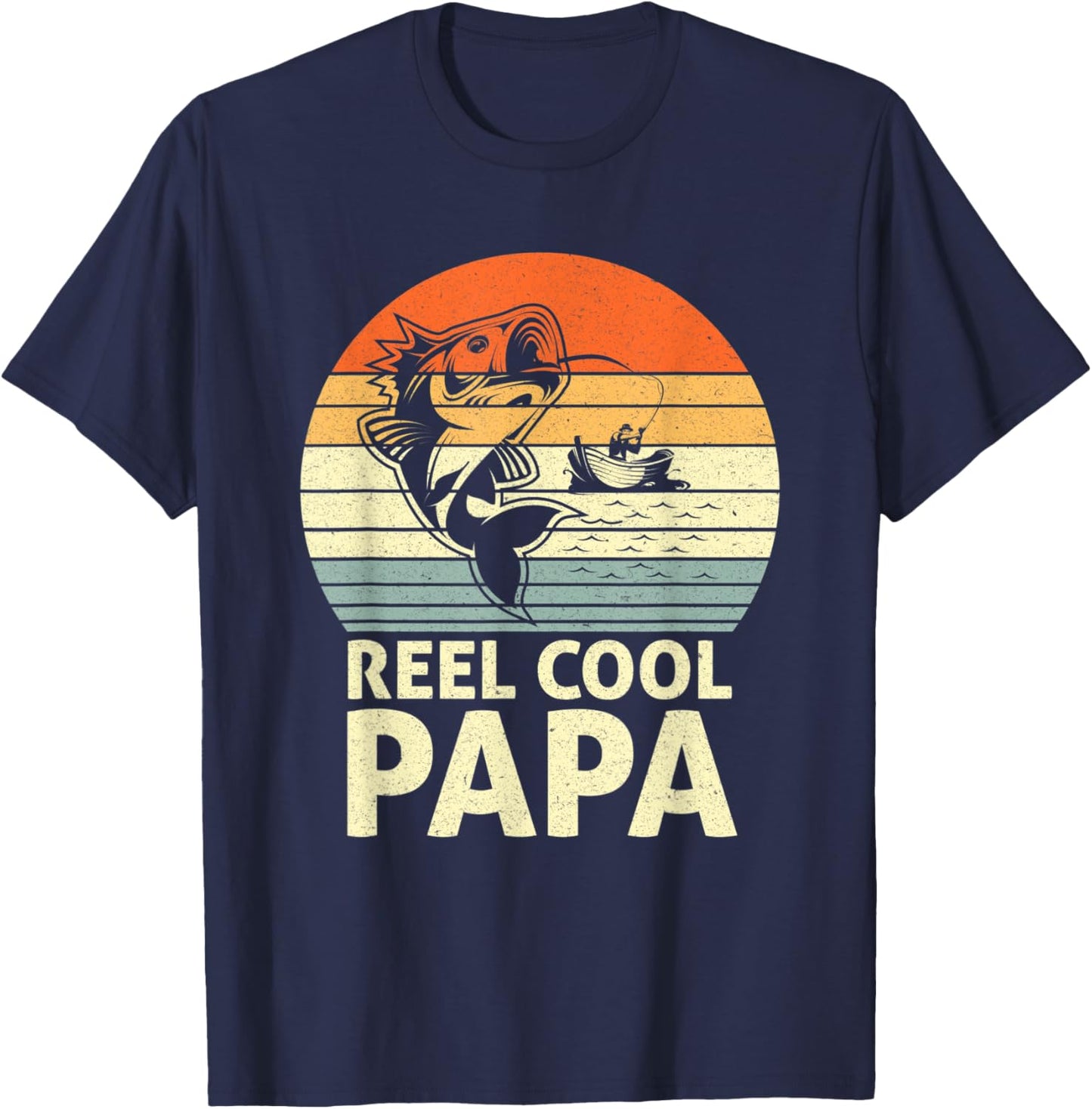 Reel Cool Papa Fishing Daddy Father's Day Papa Fisherman T-Shirt - T-Shirt | Navy
