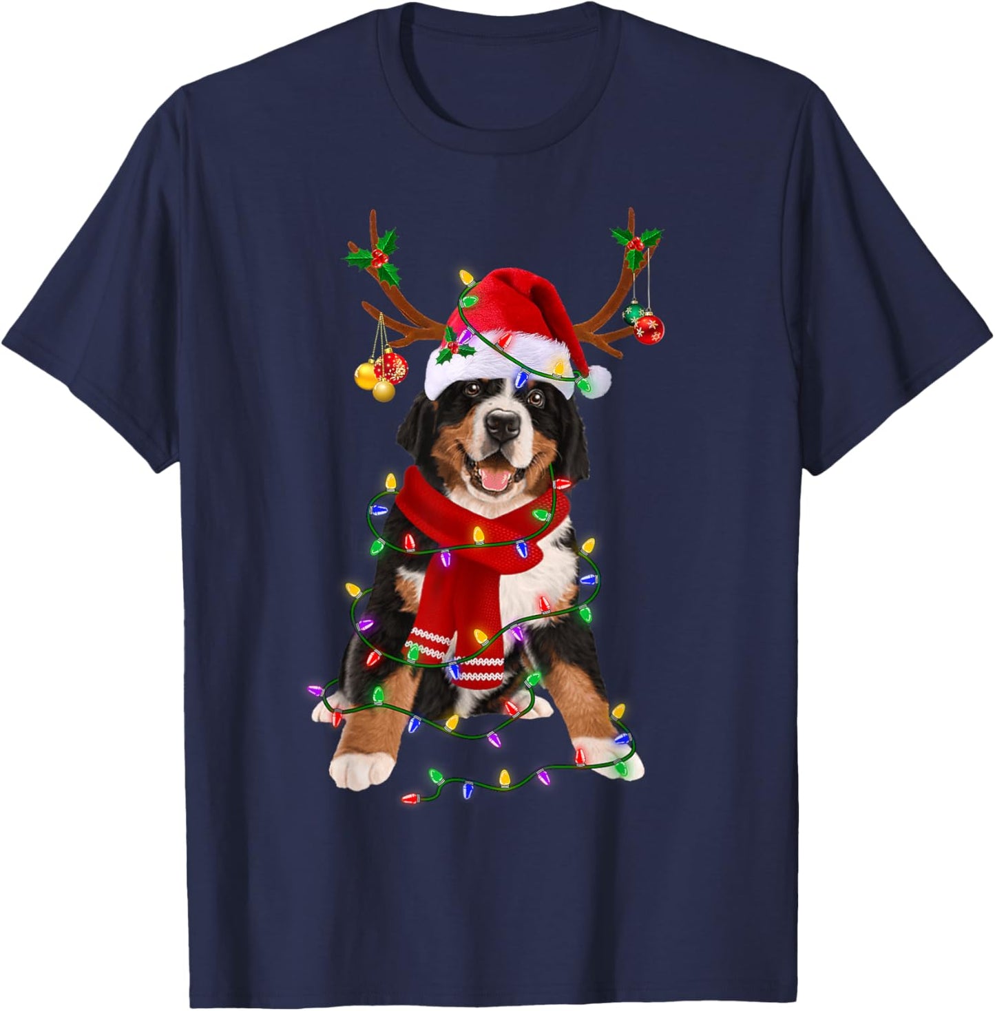 Bernese Mountain Christmas Lights Matching Family Dog Lover Men Women Kids T-Shirt - T-Shirt | Navy