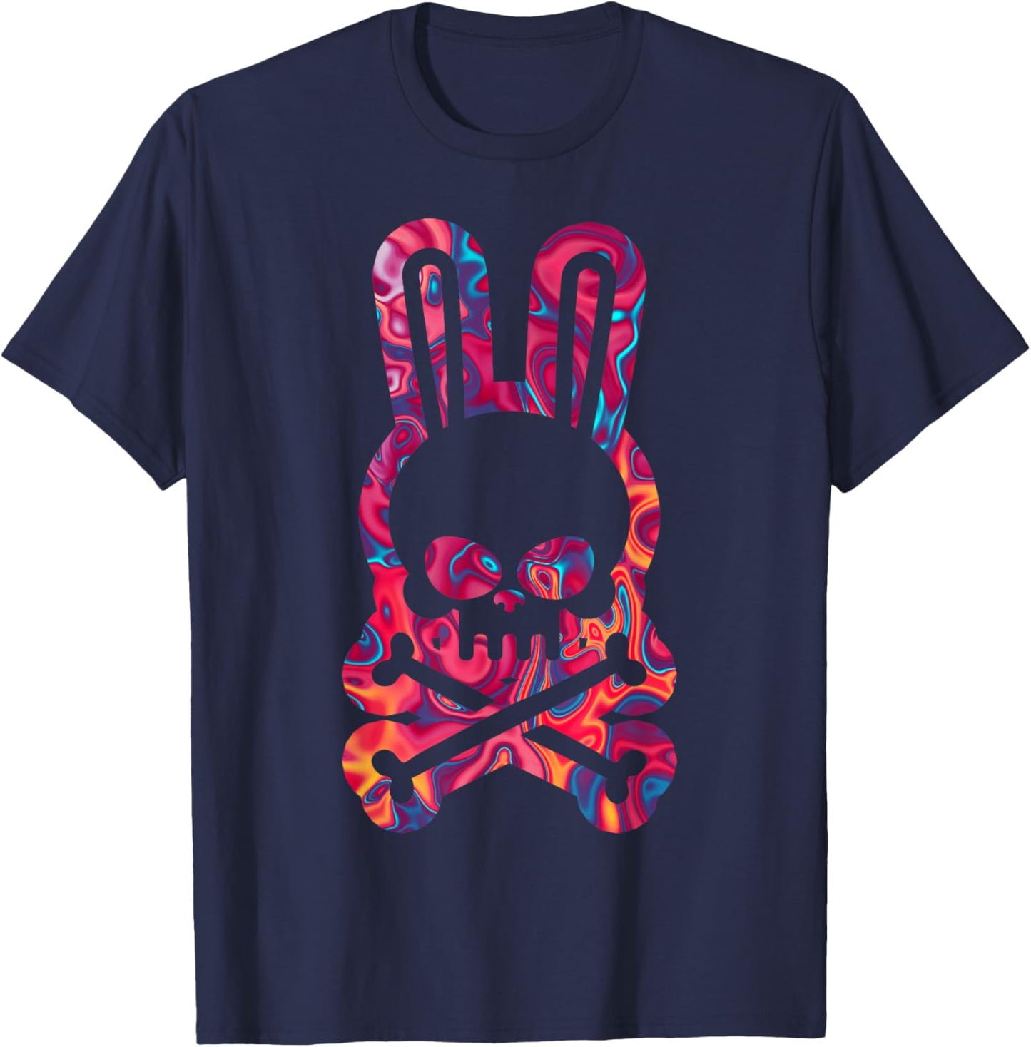 Easter Bunny Retro Tie Dye Bunny Skull Cross Bone Halloween T-Shirt - T-Shirt | Navy