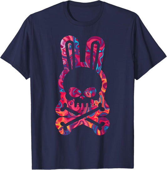 Easter Bunny Retro Tie Dye Bunny Skull Cross Bone Halloween T-Shirt - T-Shirt | Navy