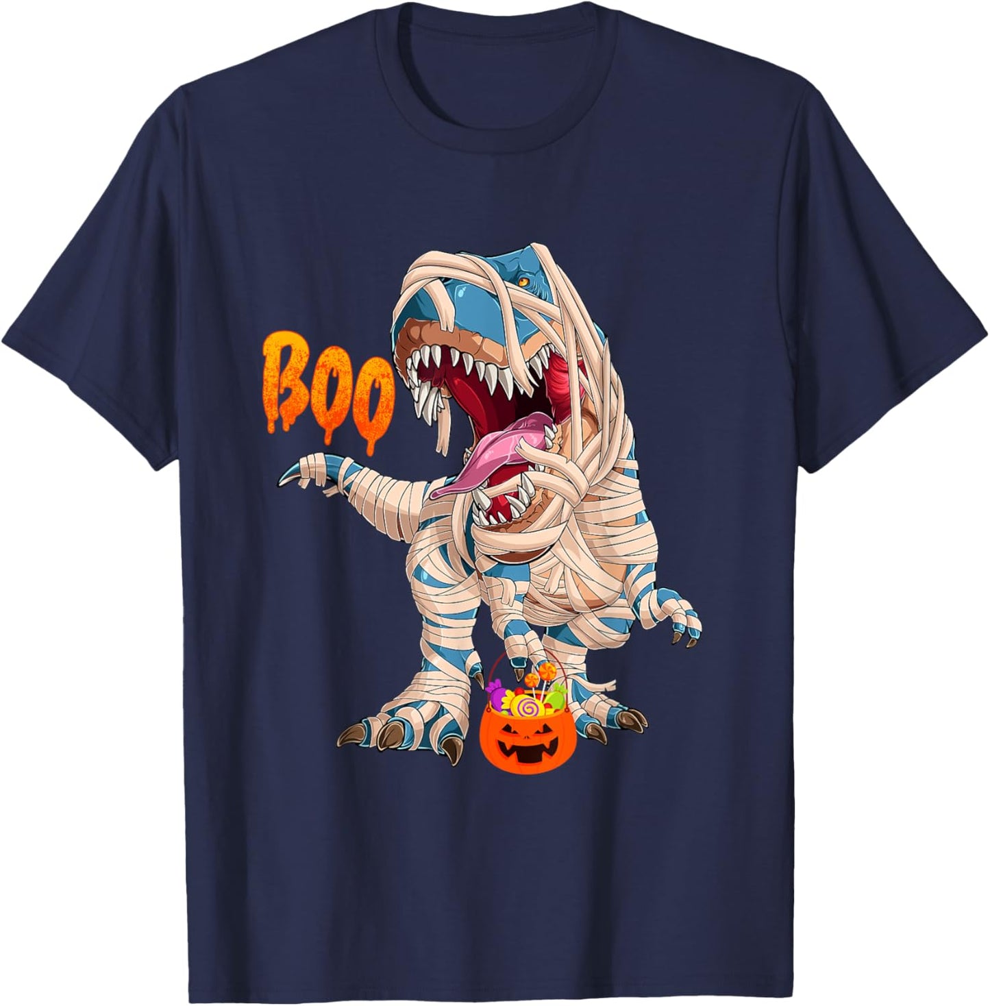 BOO Halloween Ghost Skeleton Dinosaur T-Rex T-Shirt - T-Shirt | Navy