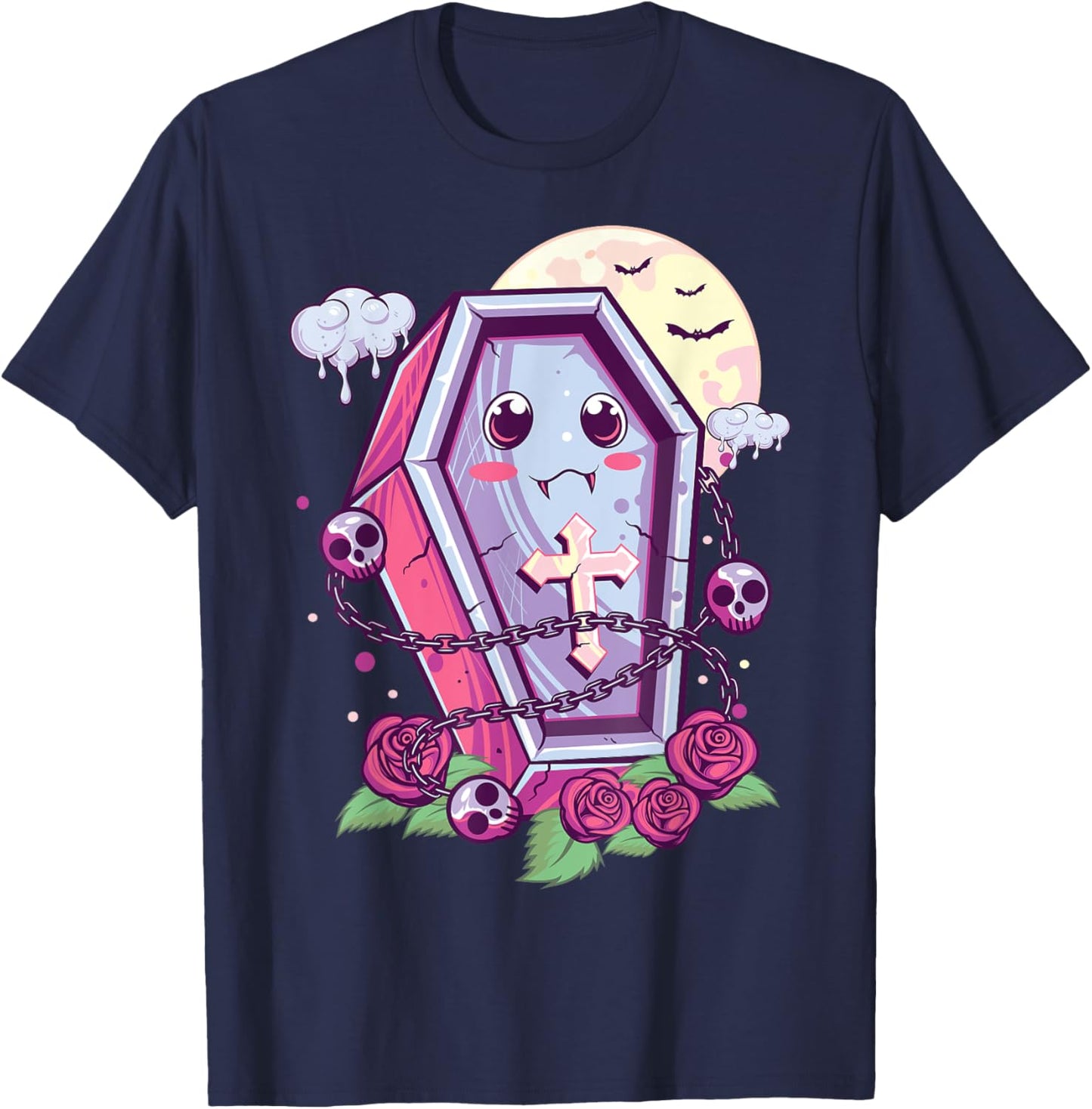 Kawaii Pastel Goth Cute Creepy Coffin Menhera Occult Nu Goth T-Shirt - T-Shirt | Navy