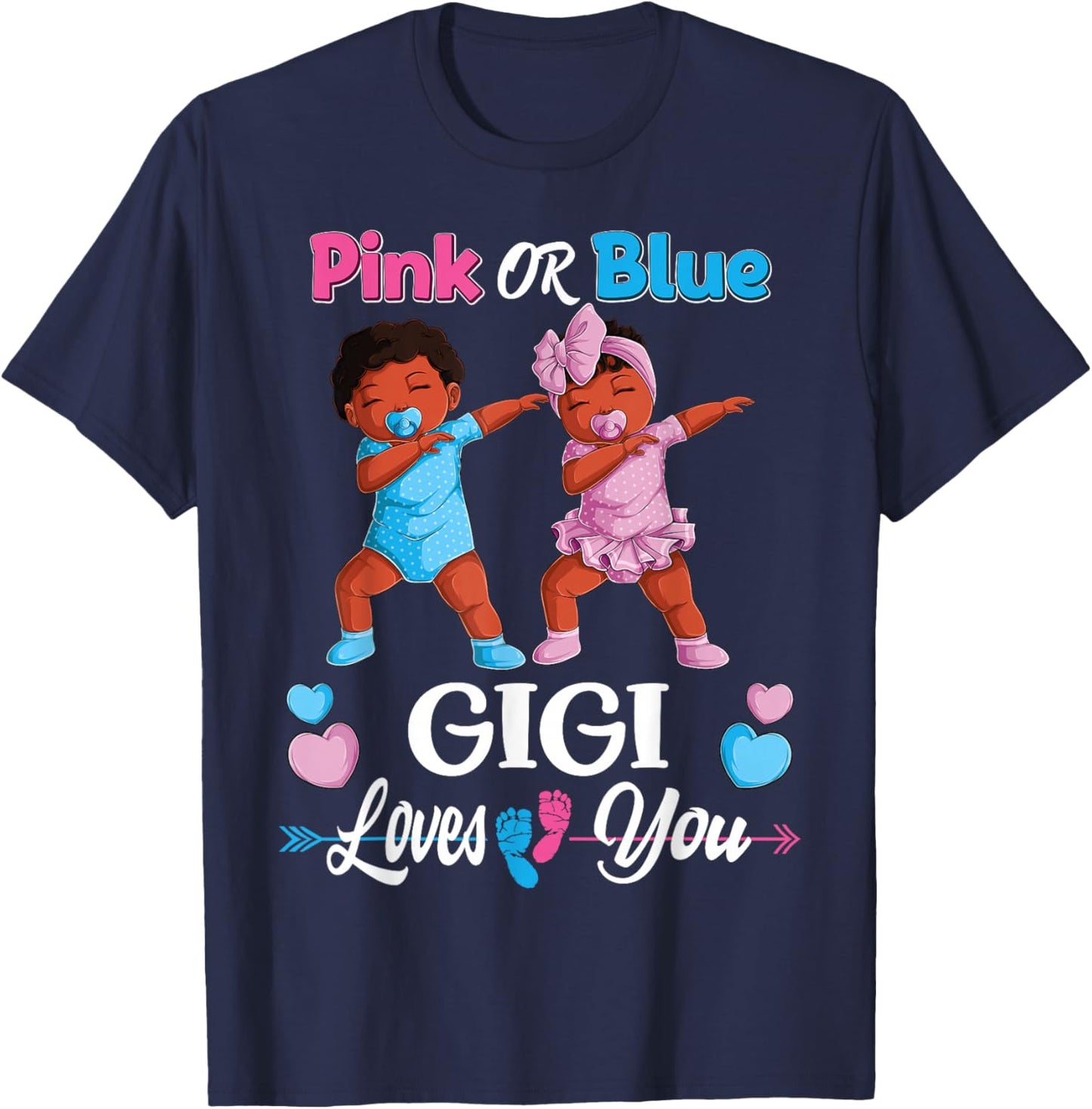 Pink Or Blue Gigi Loves You Black Baby Gender Reveal Party T-Shirt - T-Shirt | Navy