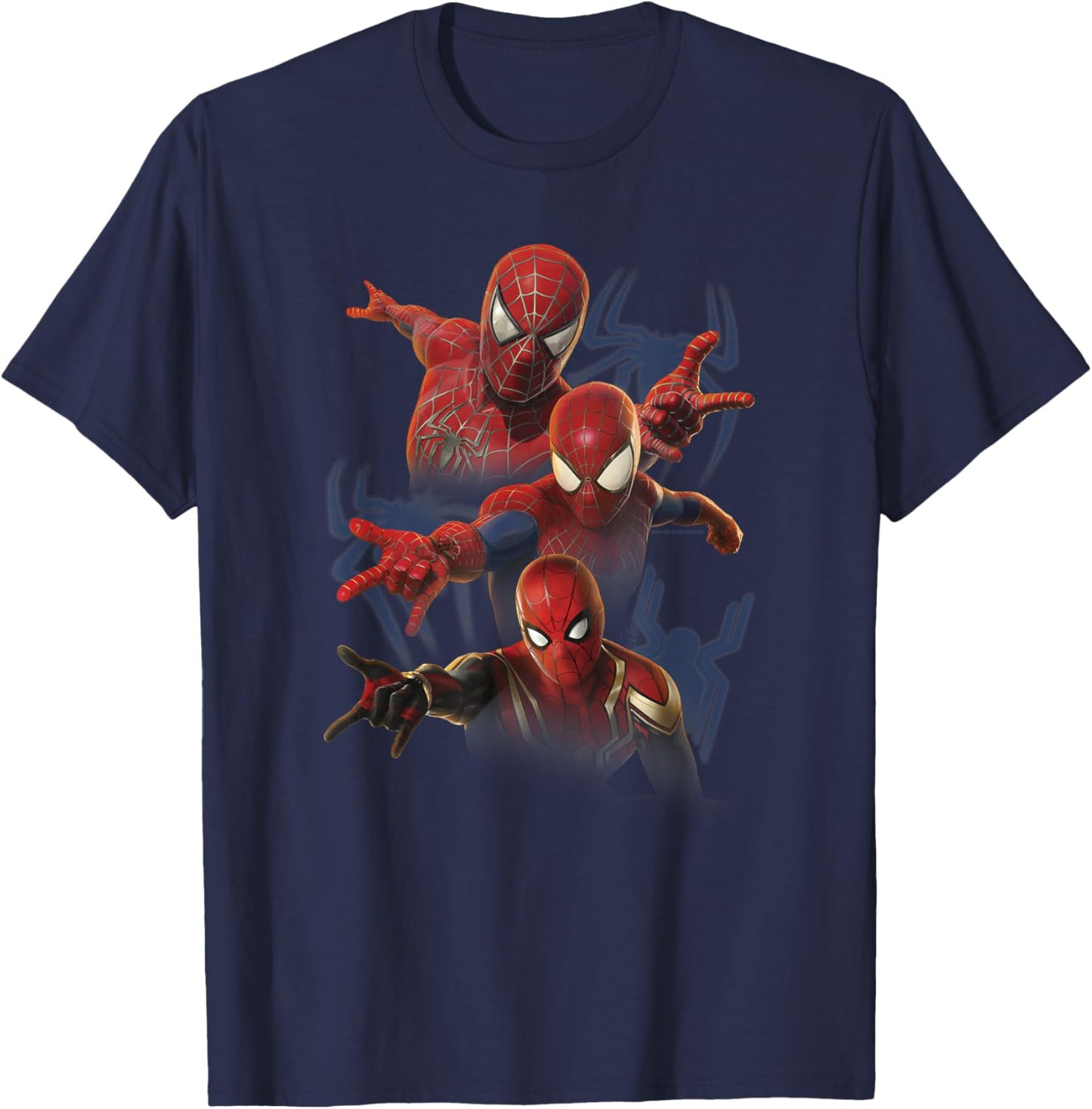 Marvel Spider-Man No Way Home Spider-Man Trio Combat Pose Small T-Shirt - T-Shirt | Navy