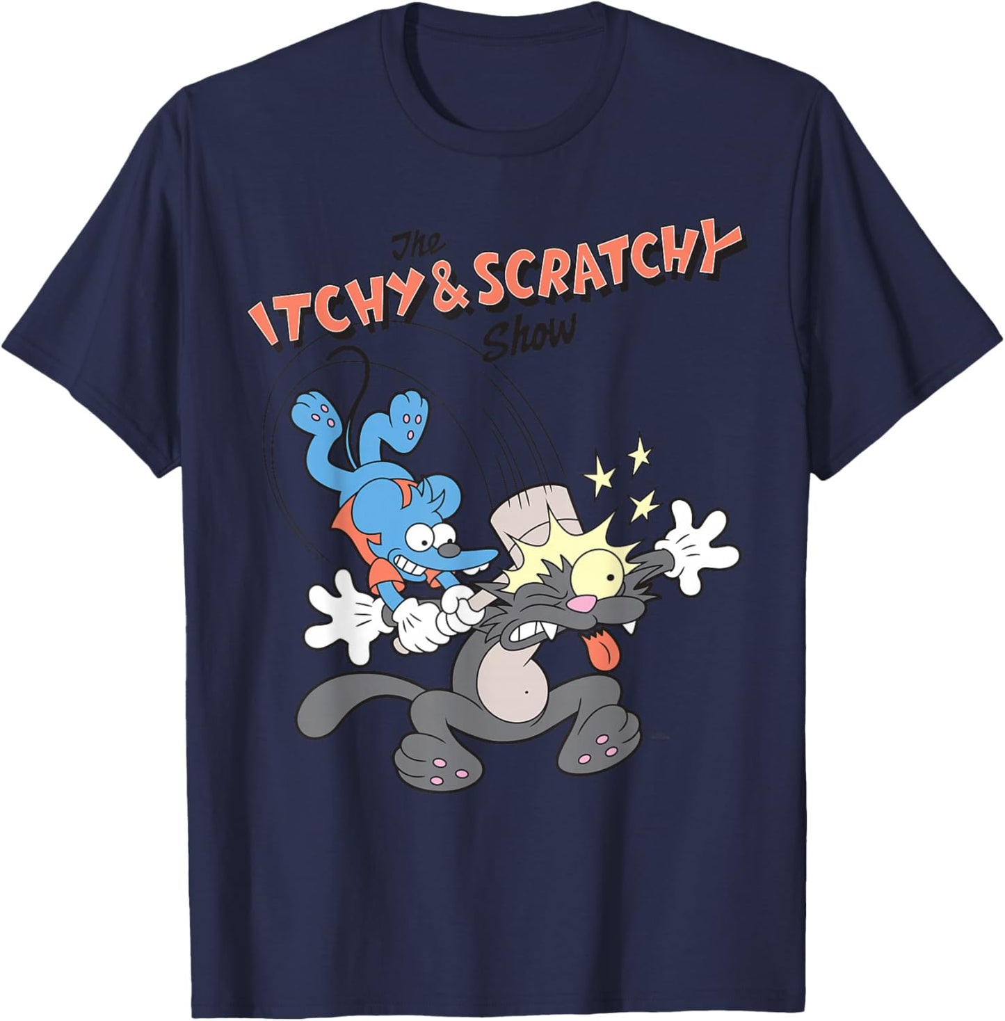 The Simpsons Itchy & Scratchy Hammer Classic Cartoon Mayhem T-Shirt - T-Shirt | Navy