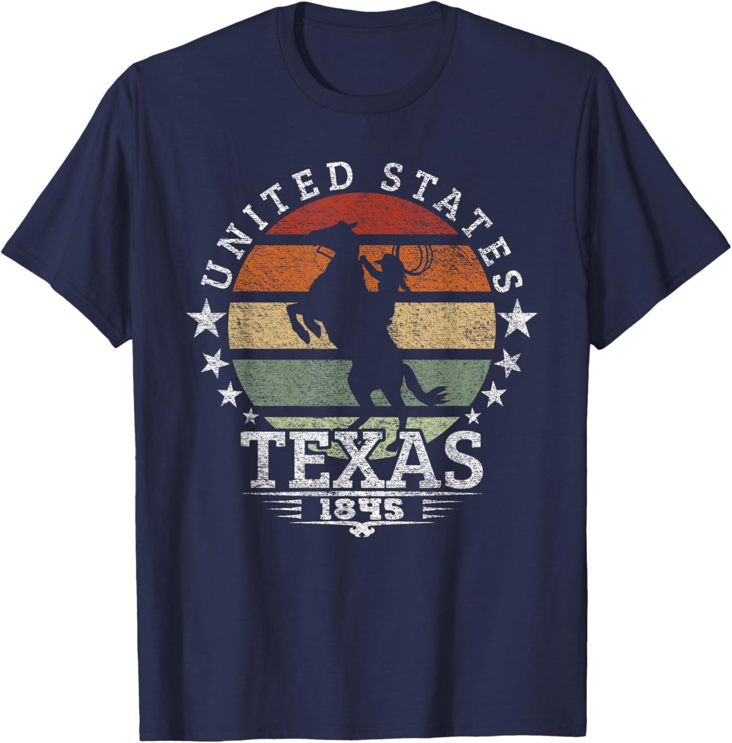Texas 1845 Vintage horse silhouette Cowboy and Rodeo Fan T-Shirt - T-Shirt | Navy