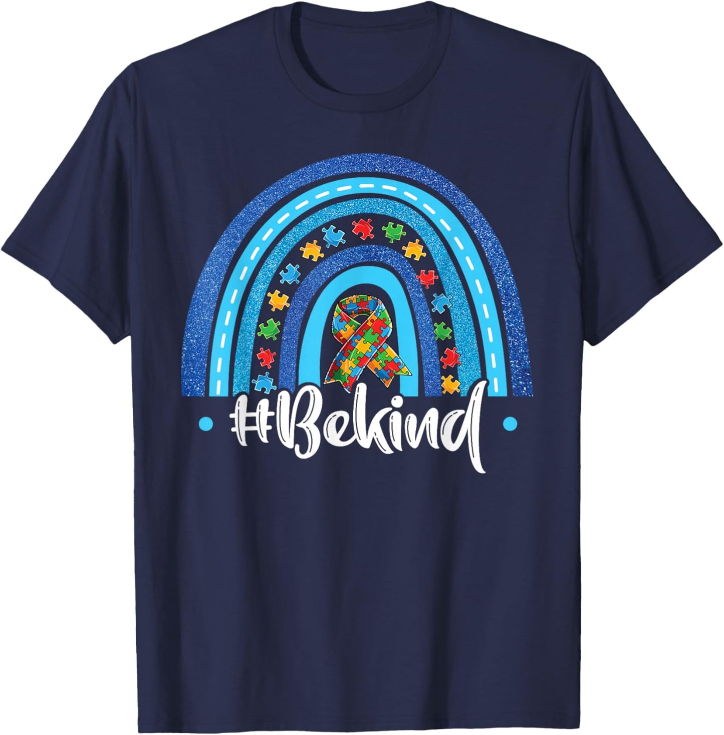 Be Kind Autism Awareness Acceptance Puzzle Rainbow Kindness T-Shirt - T-Shirt | Navy