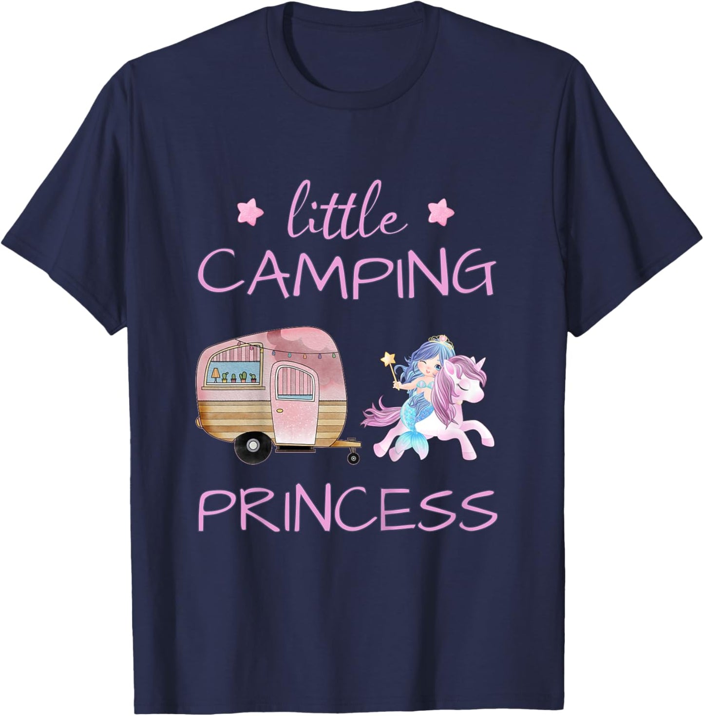 Little Camping Princess - Unicorn Mermaid Girl T-Shirt - T-Shirt | Navy