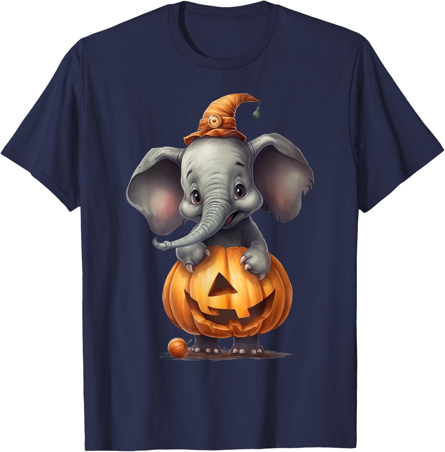 Cute Elephant Wearing A Pumpkin Halloween Funny Elephant T-Shirt - T-Shirt | Navy