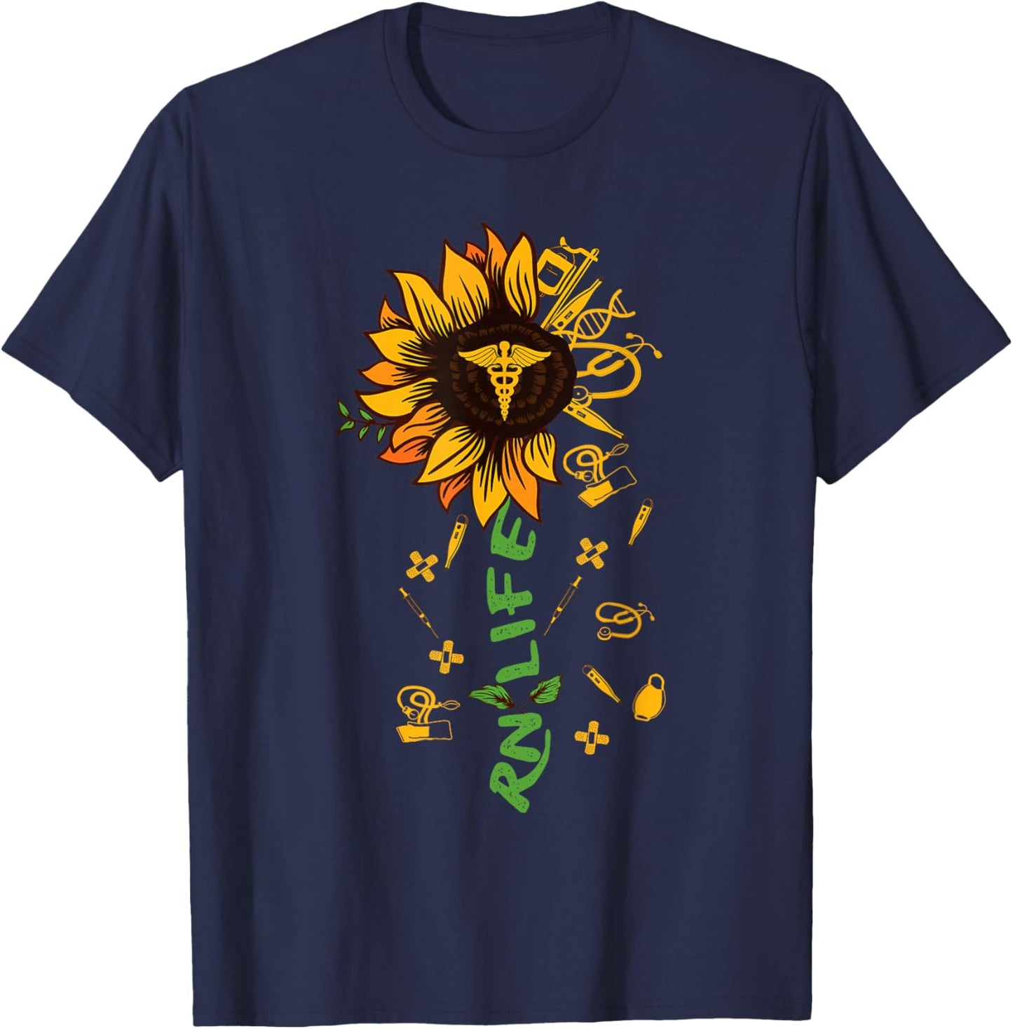 RN Life Nurse Sunflower Medical Nurses T-Shirt - T-Shirt | Navy