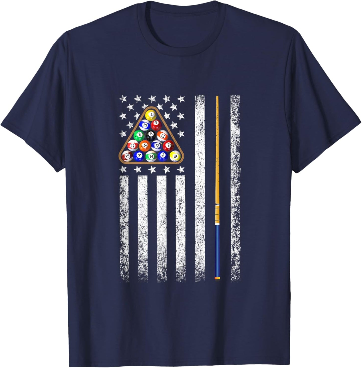 American Flag Billiards Vintage Pool Player T-Shirt - T-Shirt | Navy