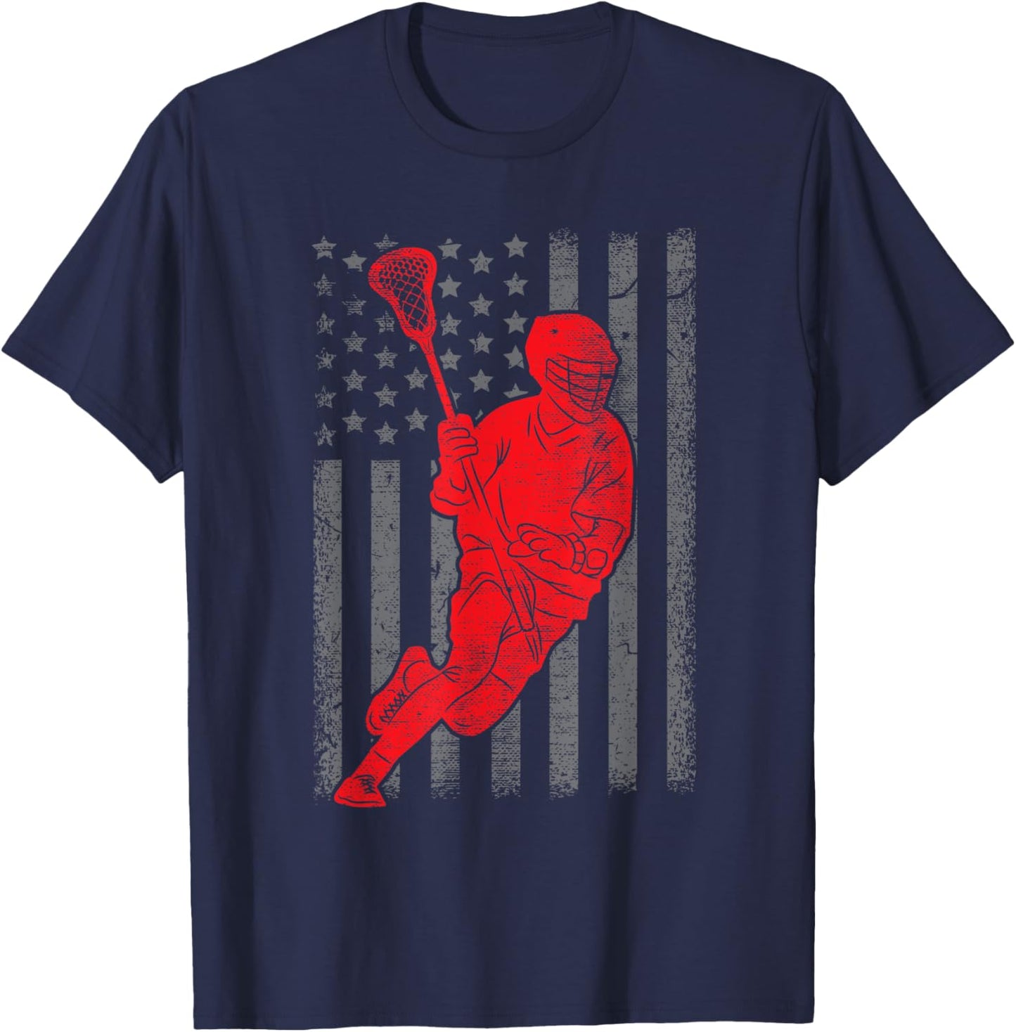 Funny Vintage American Flag Lacrosse USA Sport Gift Men Boys T-Shirt - T-Shirt | Navy
