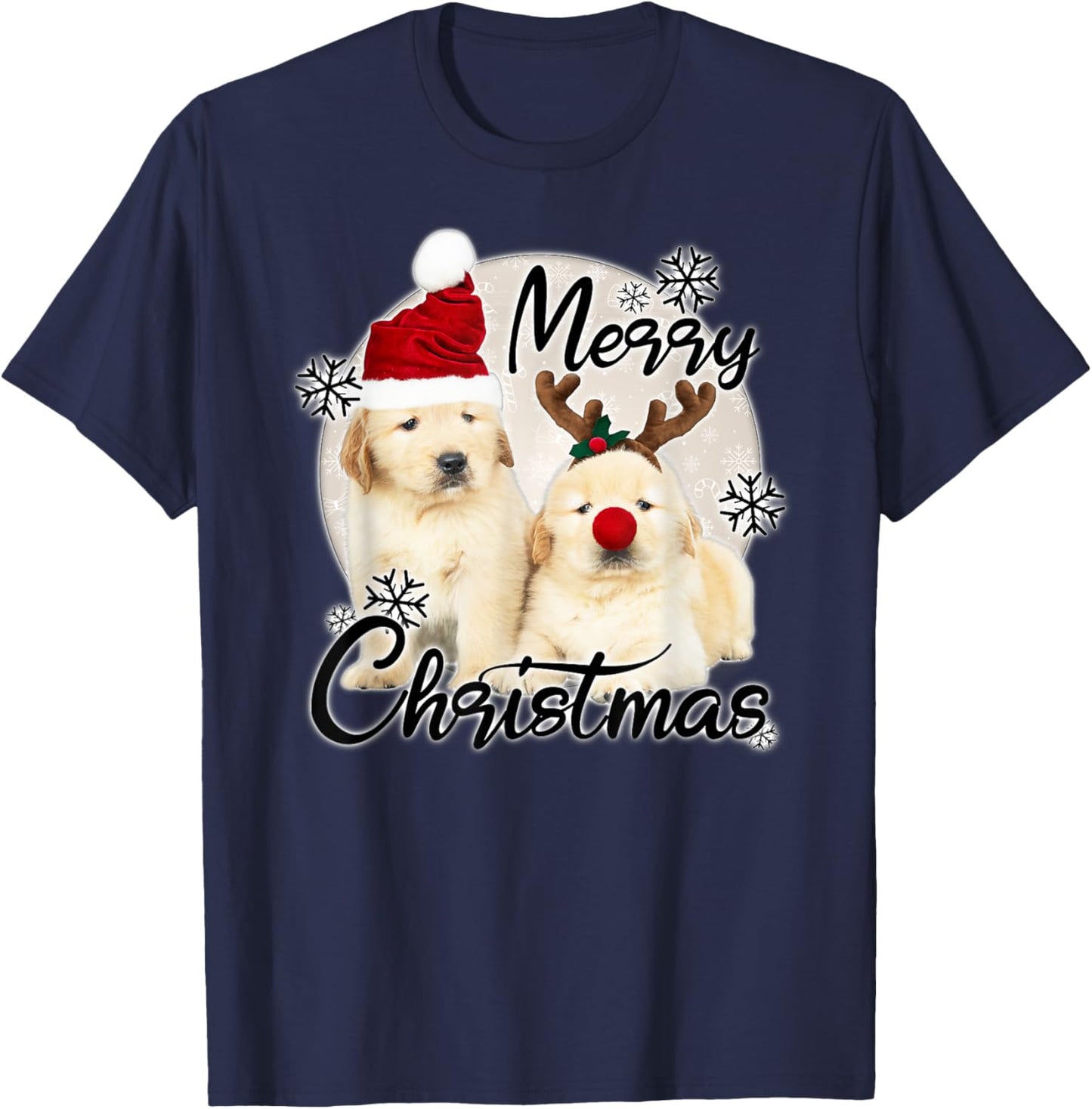 Cute Dog Puppies - Merry Christmas Men Women Kids T-Shirt - T-Shirt | Navy