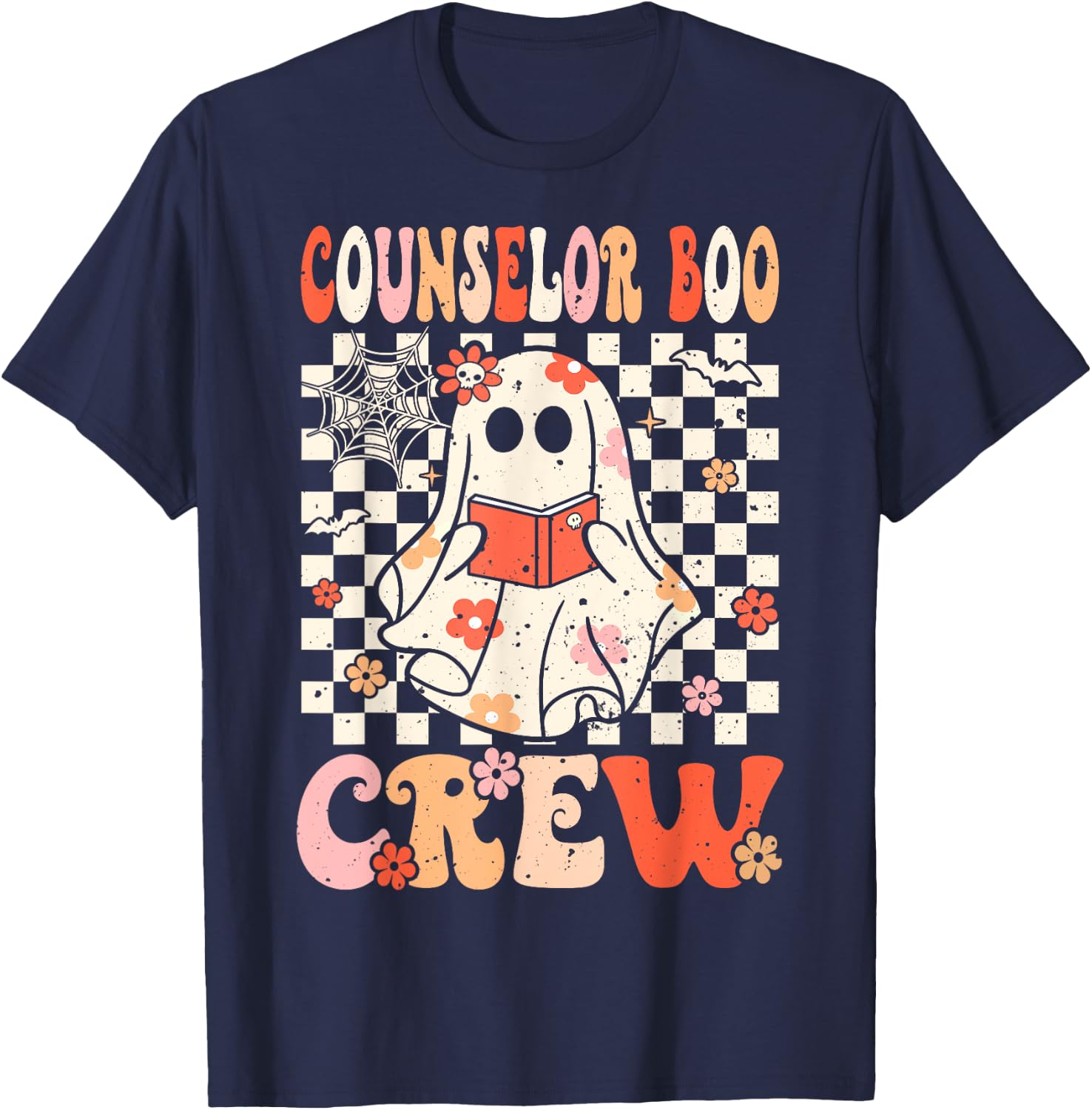 Groovy Boo Counselor Crew Ghost Women Halloween Counselor T-Shirt - T-Shirt | Navy