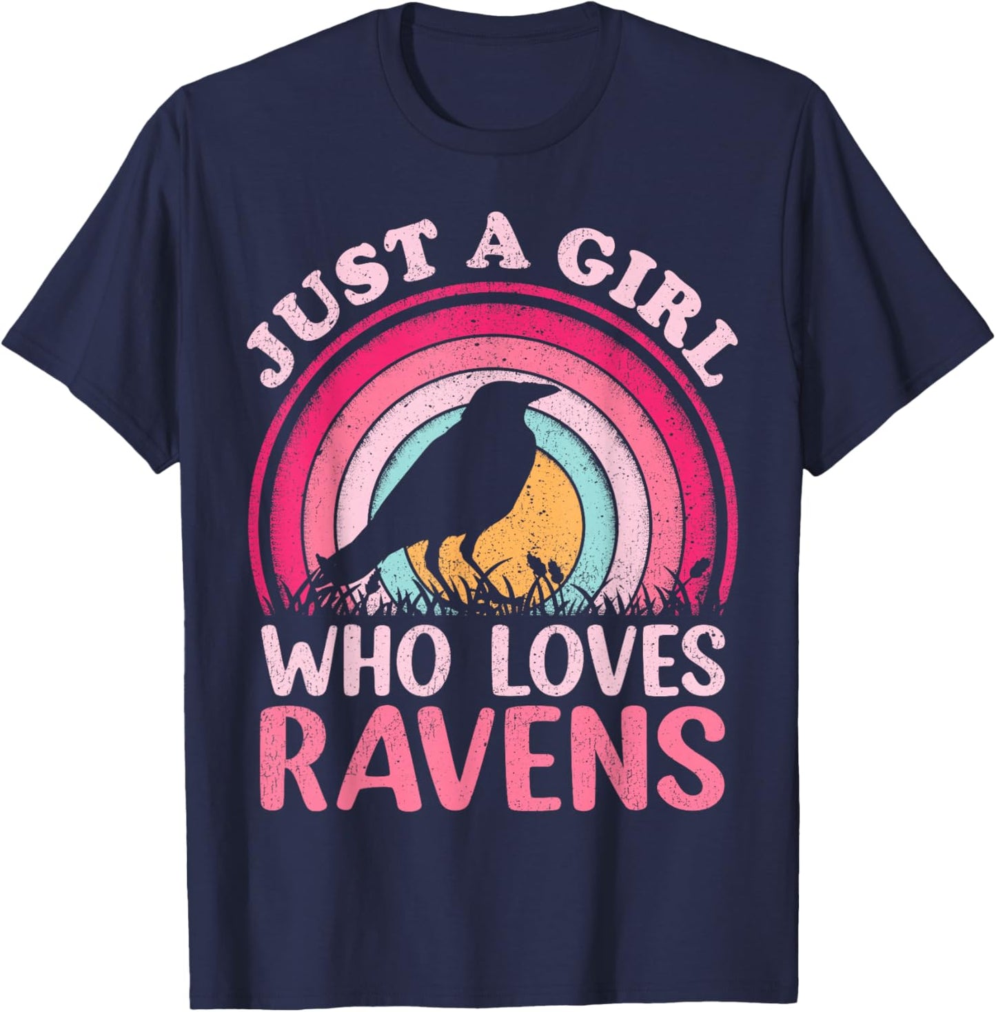 Raven Bird Vintage Retro Just A Girl Who Loves Ravens T-Shirt - T-Shirt | Navy