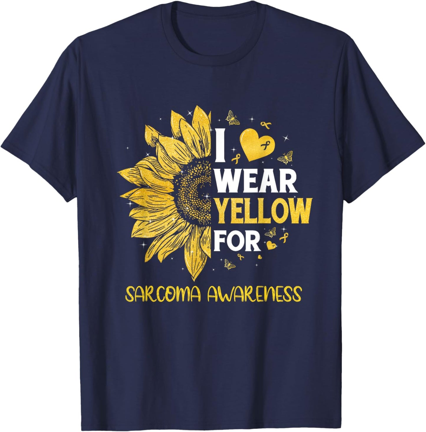 Sunflower I Wear Yellow Ribbon Sarcoma Awareness T-Shirt - T-Shirt | Navy