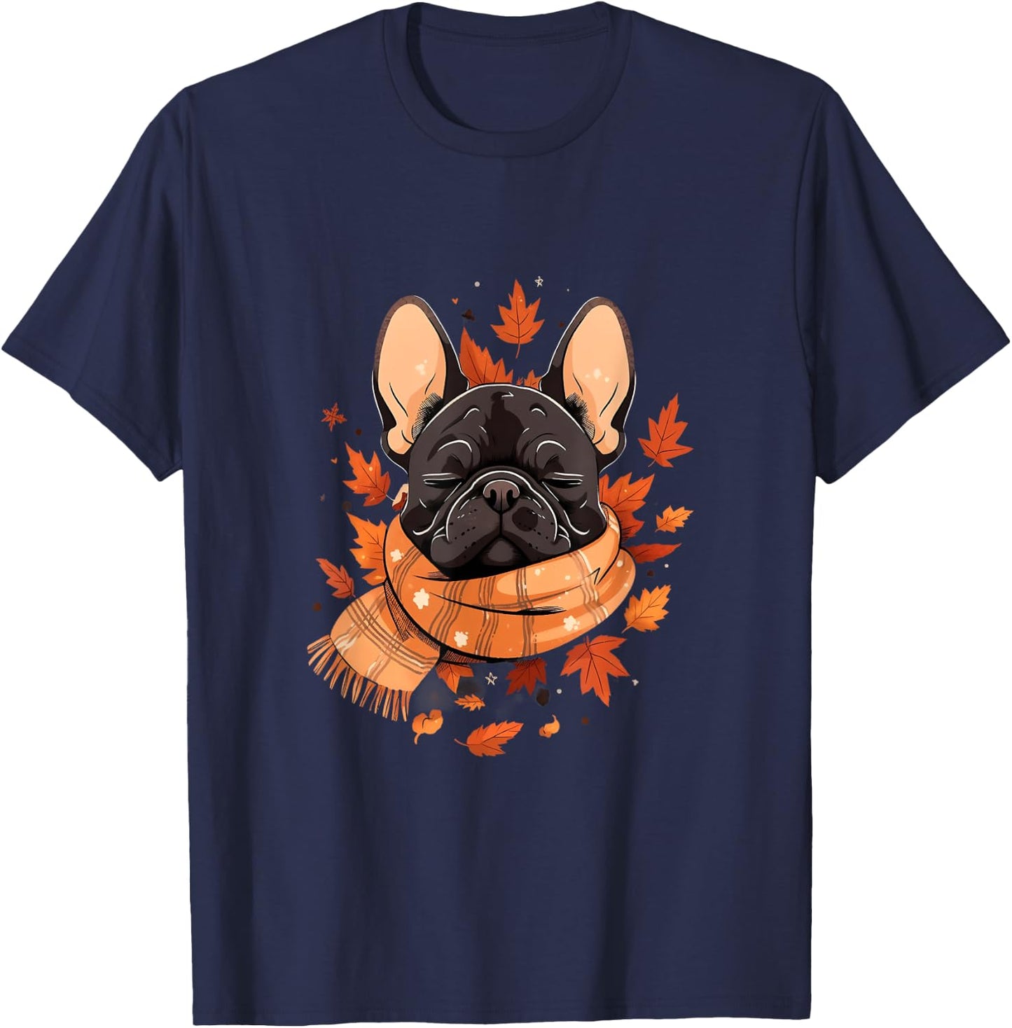 French Bulldog Fall Autumn Leaves Thanksgiving Frenchie Dog Men Women Girls Kids T-Shirt - T-Shirt | Navy