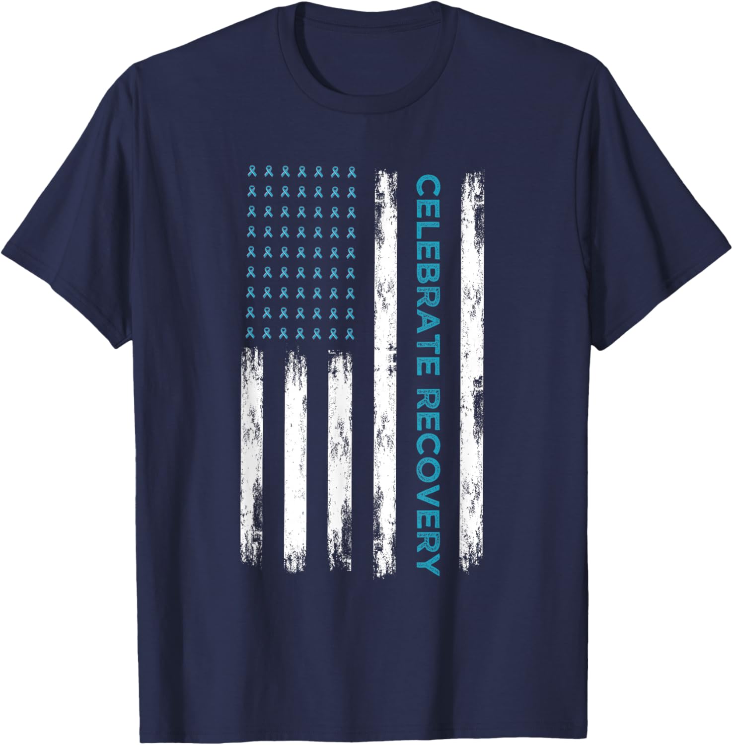 Drug Alcohol Addiction Recovery Celebrate Recovery USA Flag T-Shirt - T-Shirt | Navy