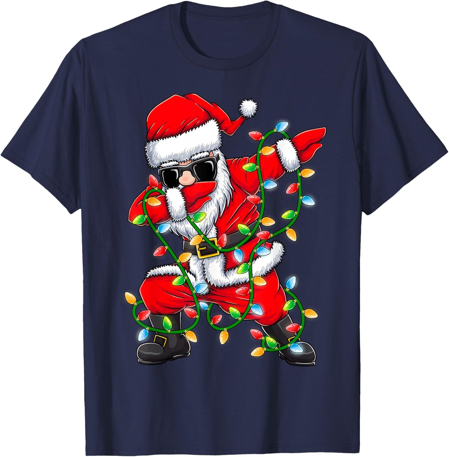 Dabbing Santa Xmas Lights Girls Boys Kids Christmas Gifts T-Shirt - T-Shirt | Navy