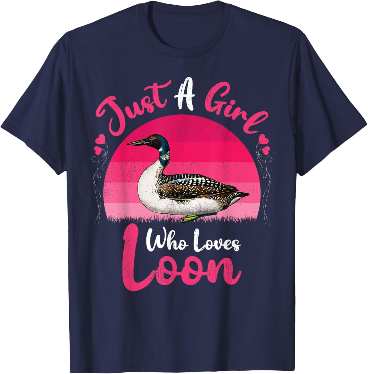 Vintage Loon Bird Lover Just A Girl Who Loves Loon T-Shirt - T-Shirt | Navy