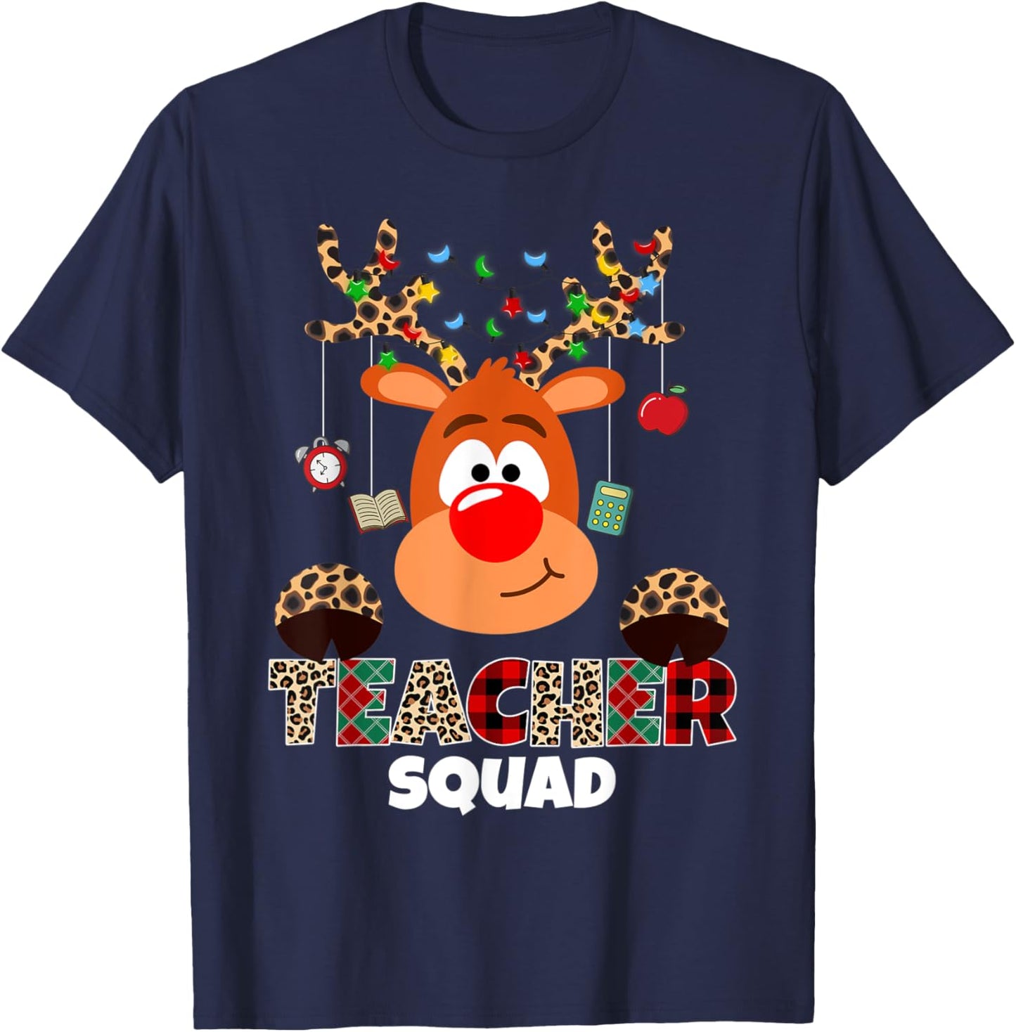 Teacher Squad Reindeer Funny Teacher Christmas Xmas Pajama T-Shirt - T-Shirt | Navy