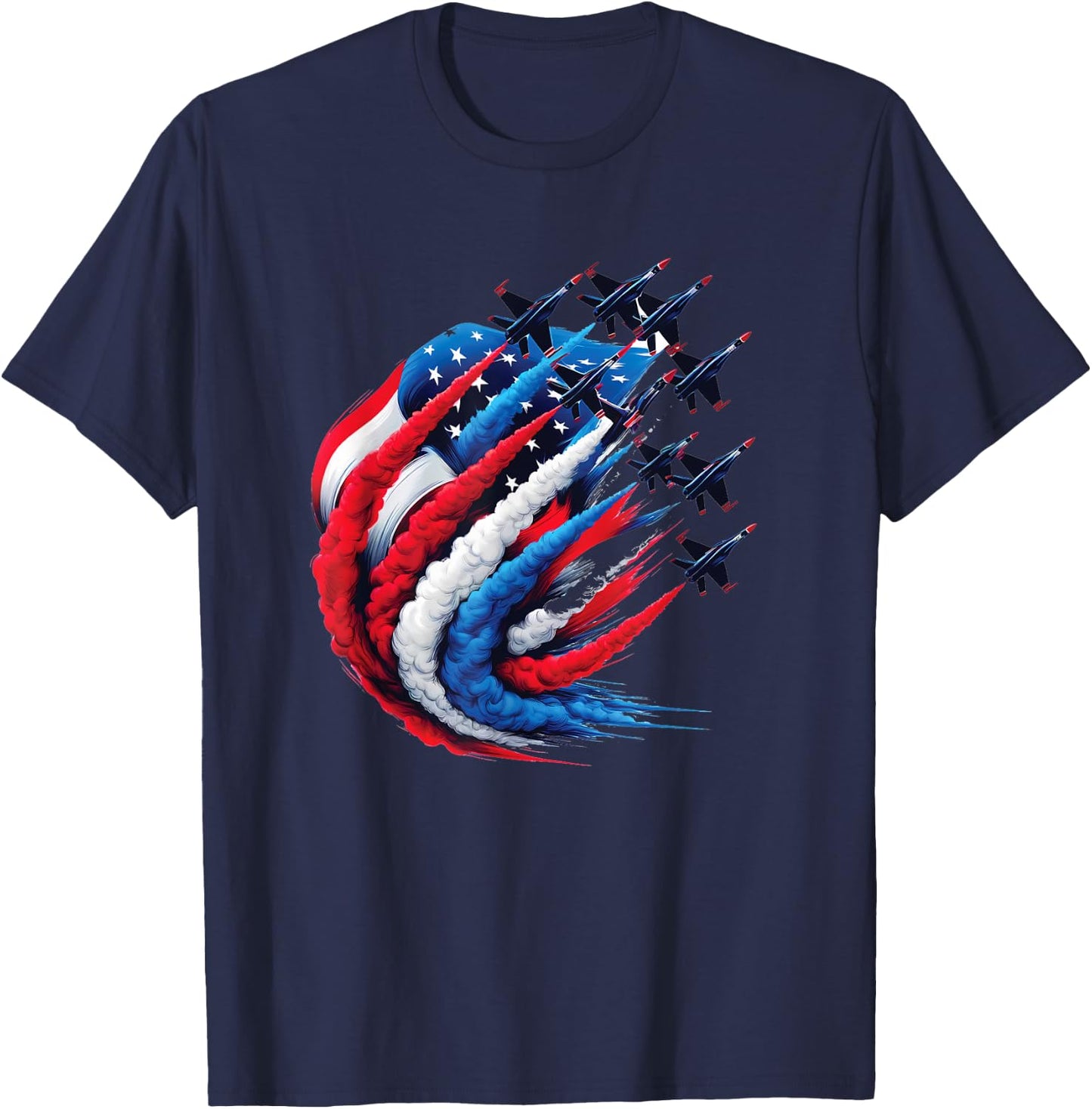 Fighter Jets Patriotic Red White Blue Smoke USA Flag T-Shirt - T-Shirt | Navy