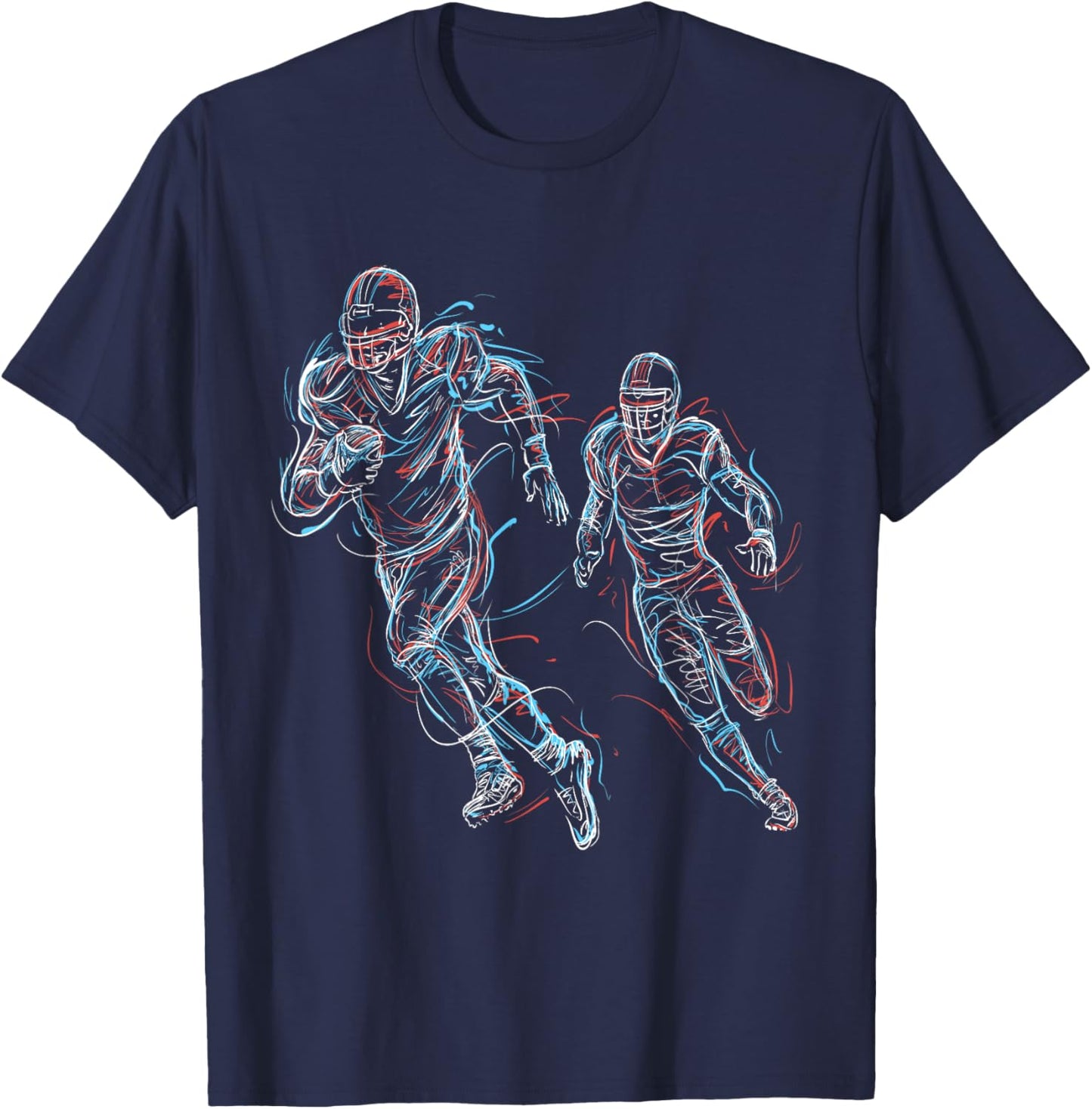 American Football Player Colourful Lines Design T-Shirt - T-Shirt | Navy